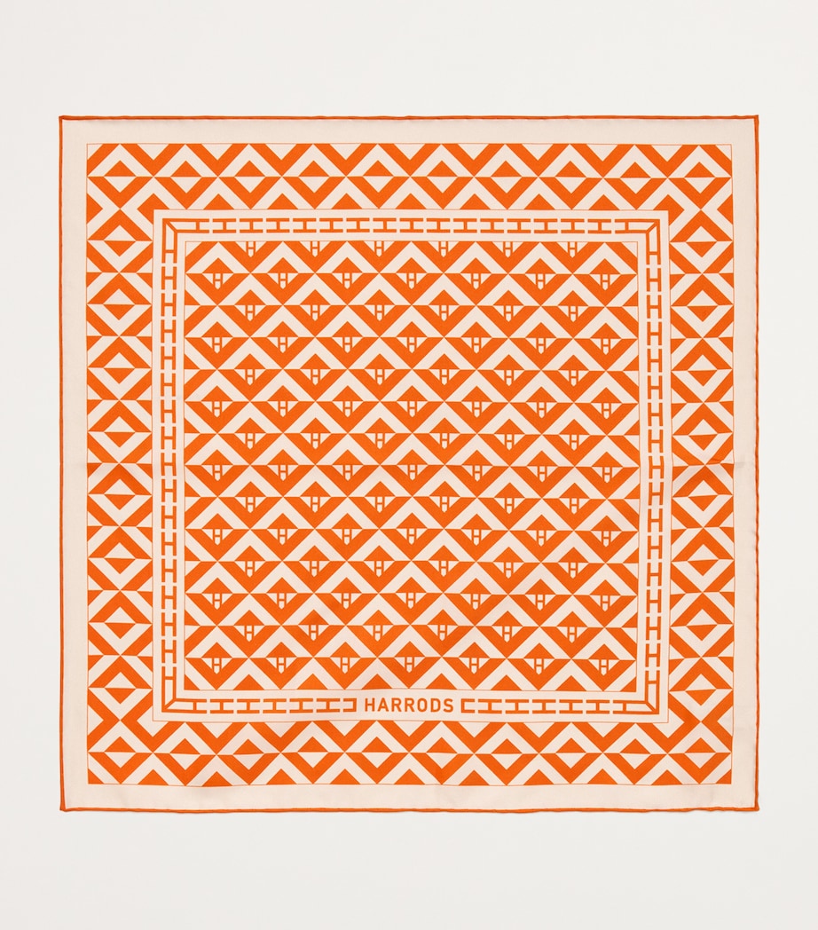 Harrods Silk Geometric Print Scarf Orange Image 3