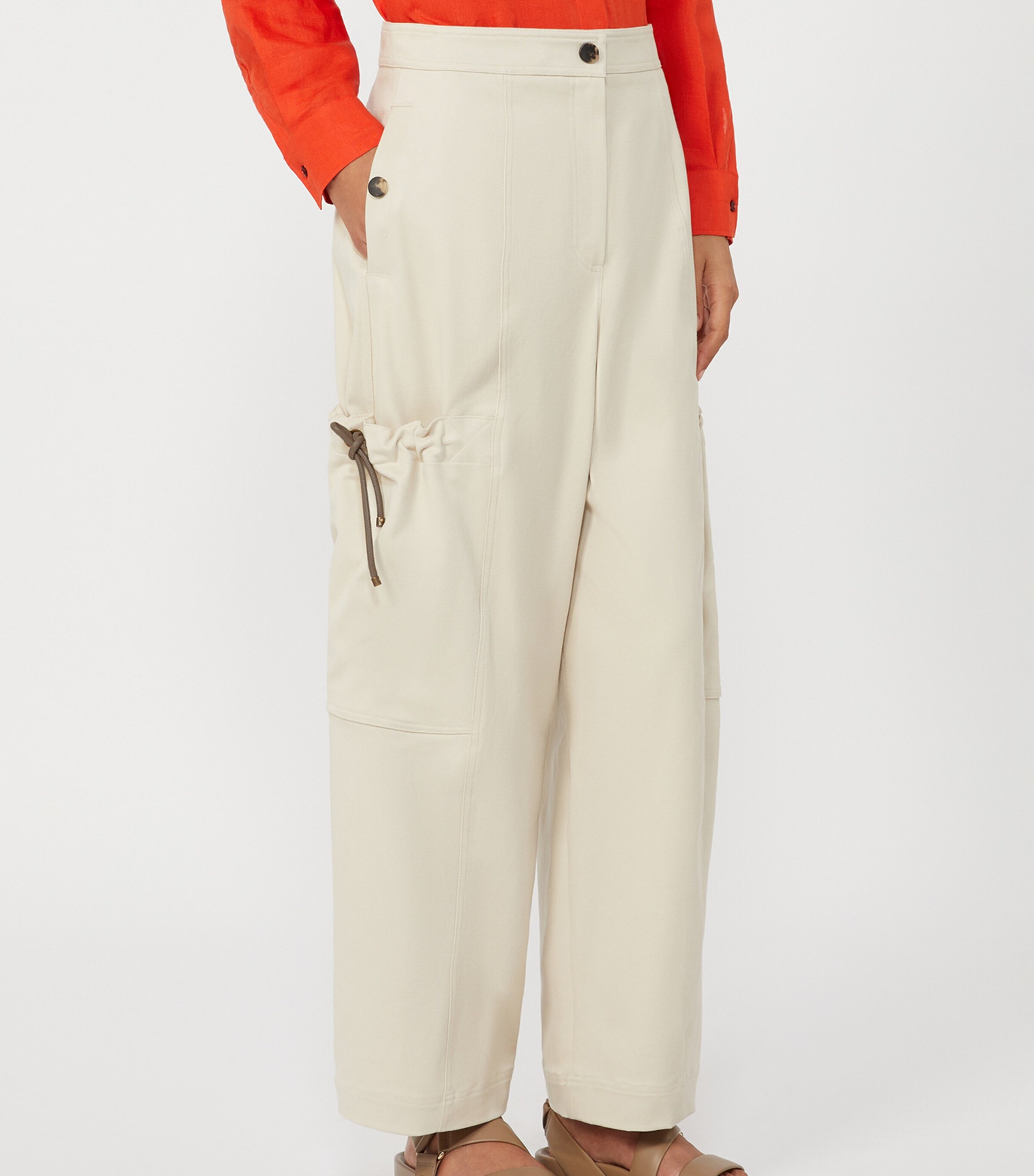 Max Mara Womens Stretch-Cotton Cargo Trousers Beige Image 3