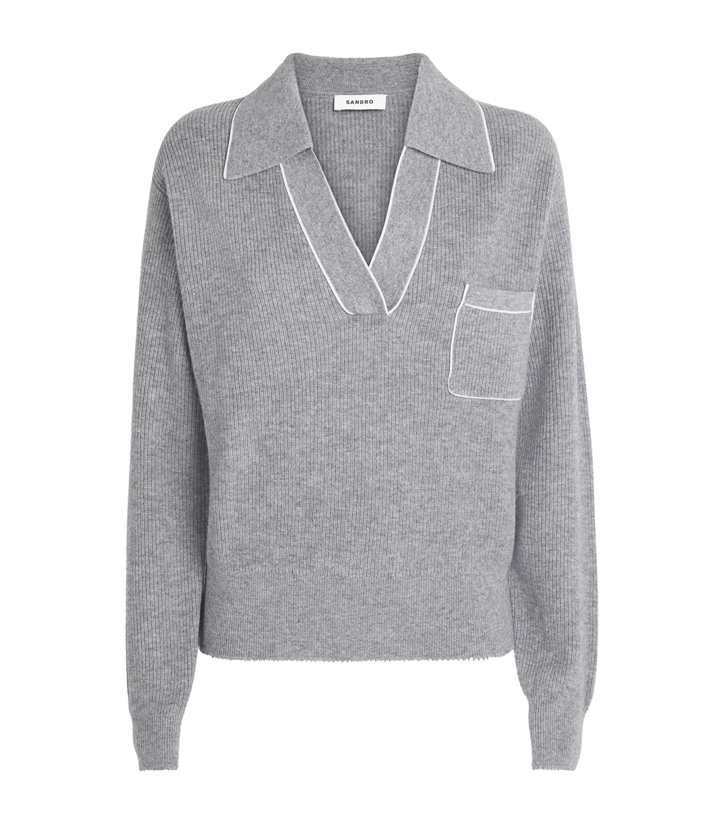 Sandro Wool-cashmere Open-collar Sweater In Gray