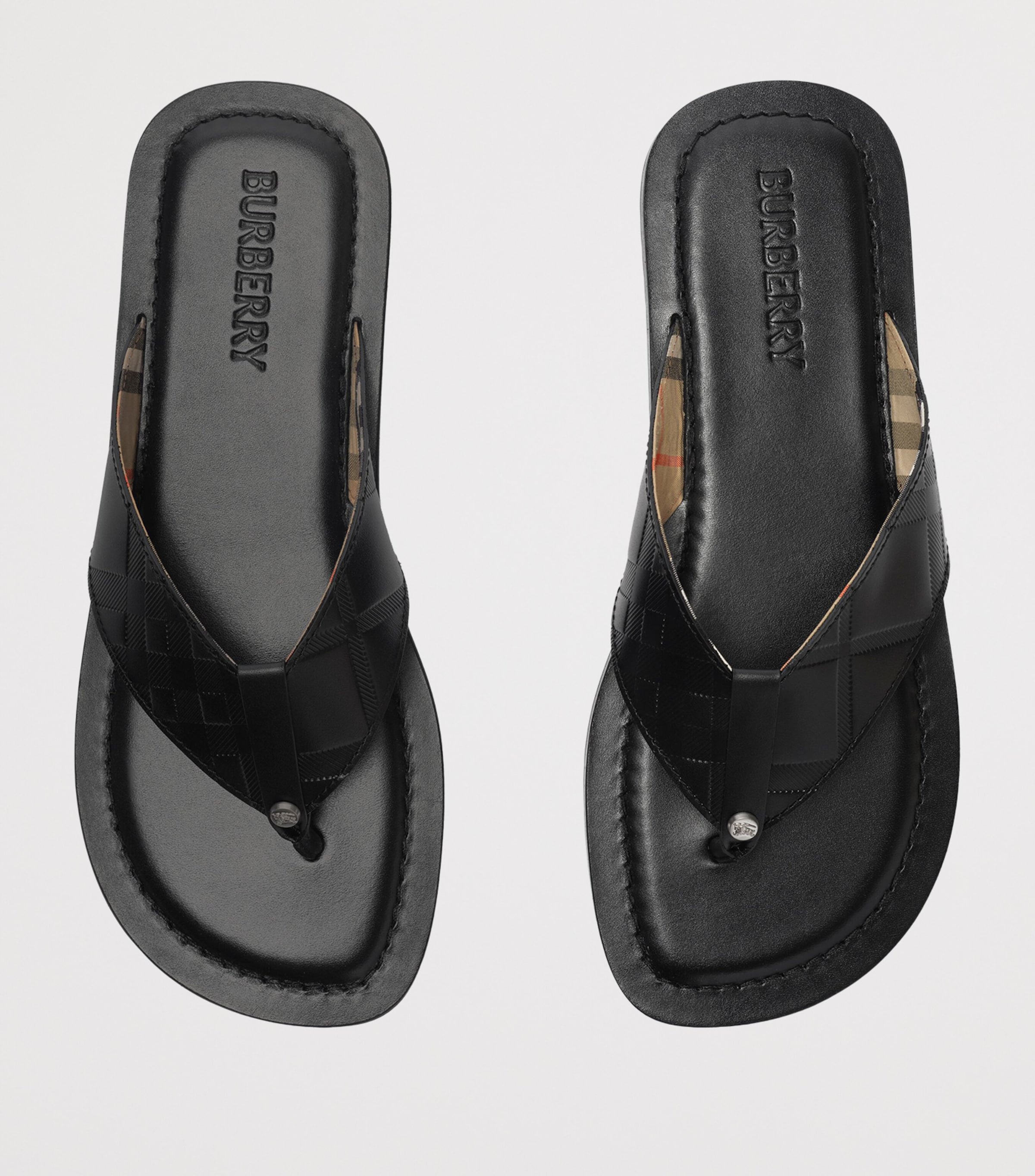 Burberry Leather Embossed Check Pavilion Sandals Black Image 4