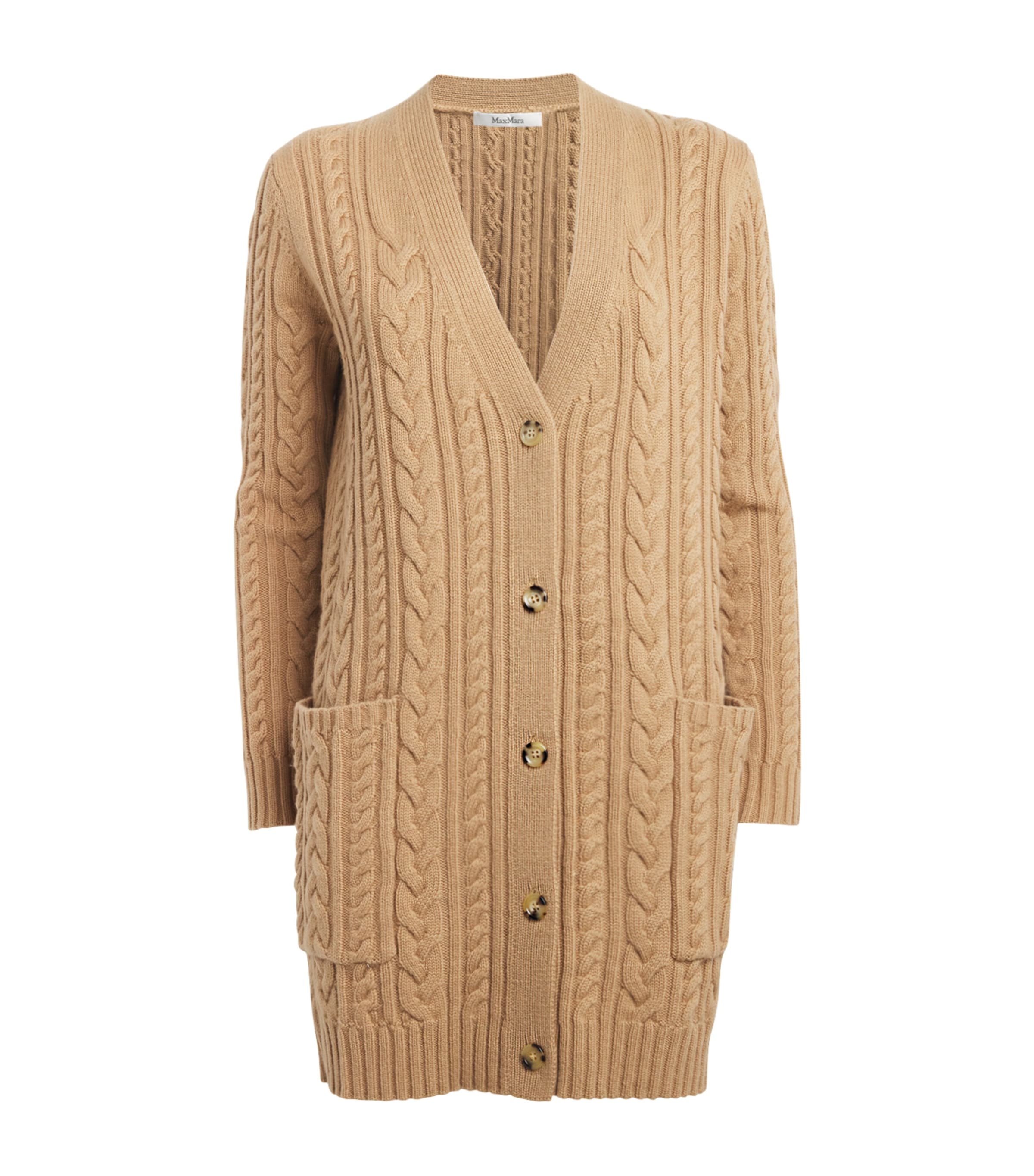 Max Mara Wool-cashmere Cable-knit Cardigan In Beige