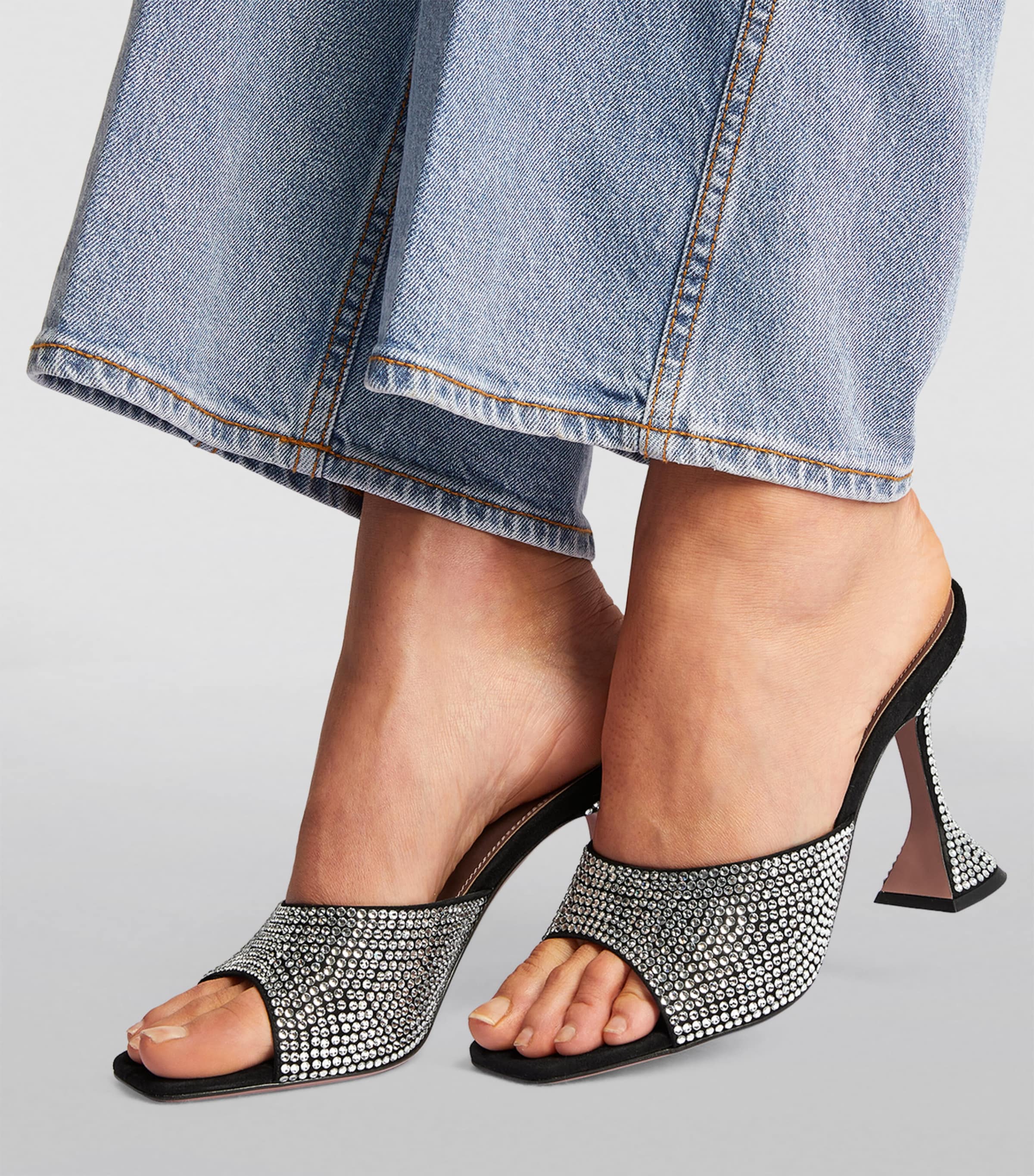 Embellished Leather Lupita Heeled Mules 95 BLACK Image 2