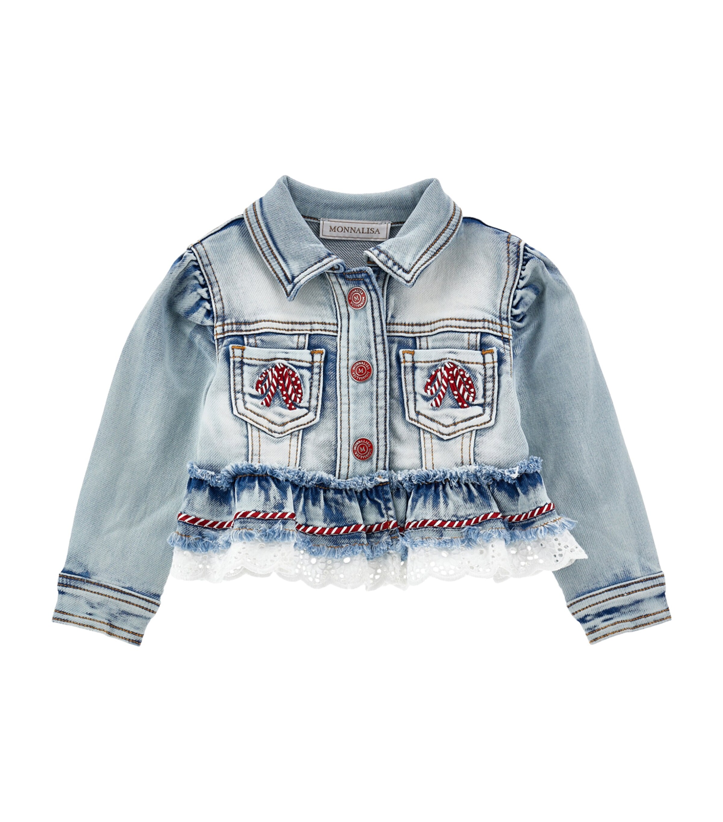 Monnalisa Denim Jacket With Frills In Blue