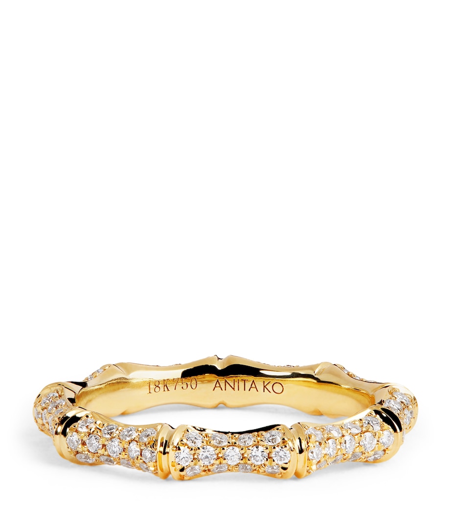 Yellow Gold and Pavé Diamond Bamboo Ring YELLOW GOLD Image 1