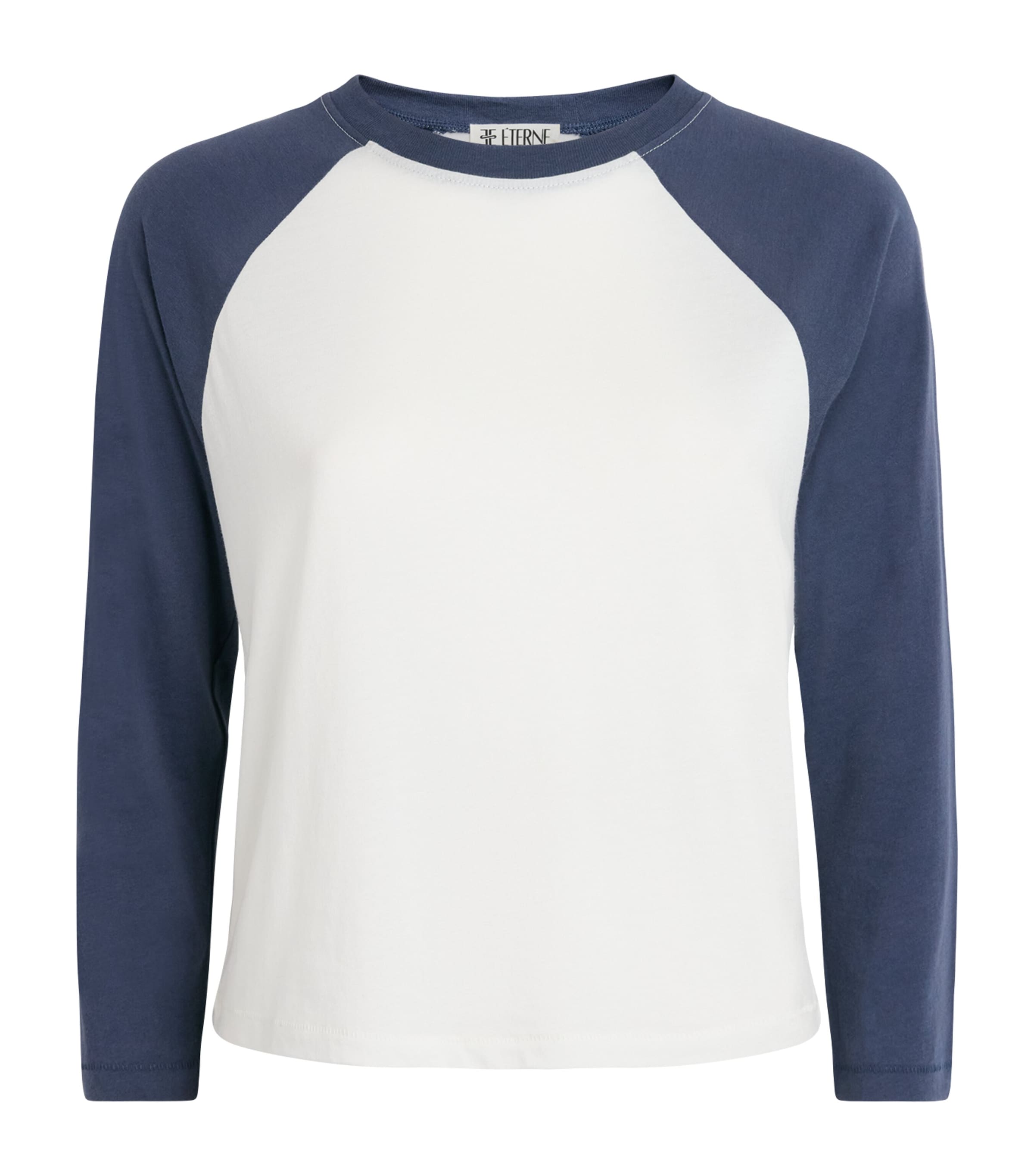 ÉTERNE Womens Cotton-Modal Baseball T-Shirt Ivory/washed Navy Image 1