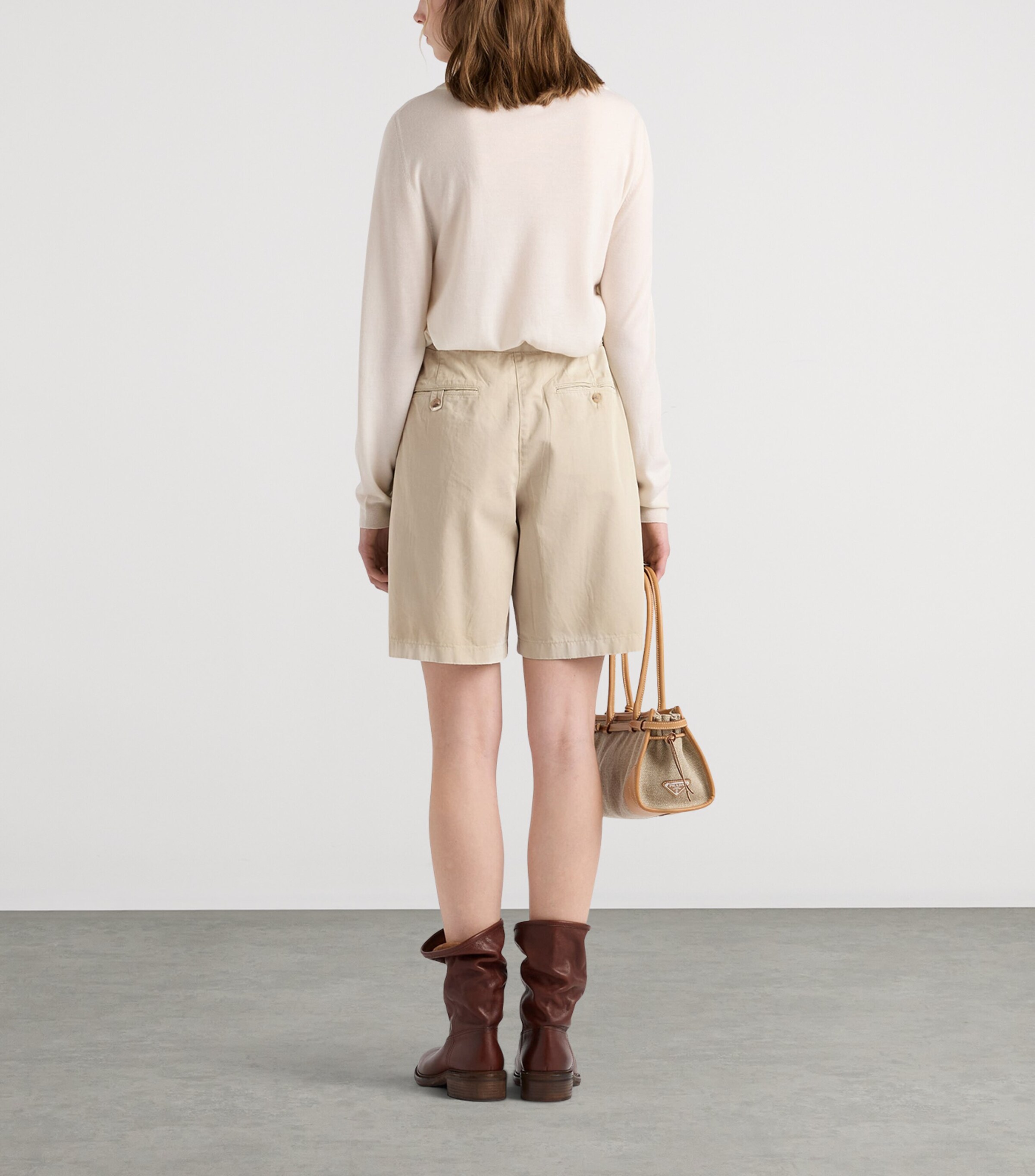 Prada Womens Cotton Gabardine Shorts Neutral Image 5