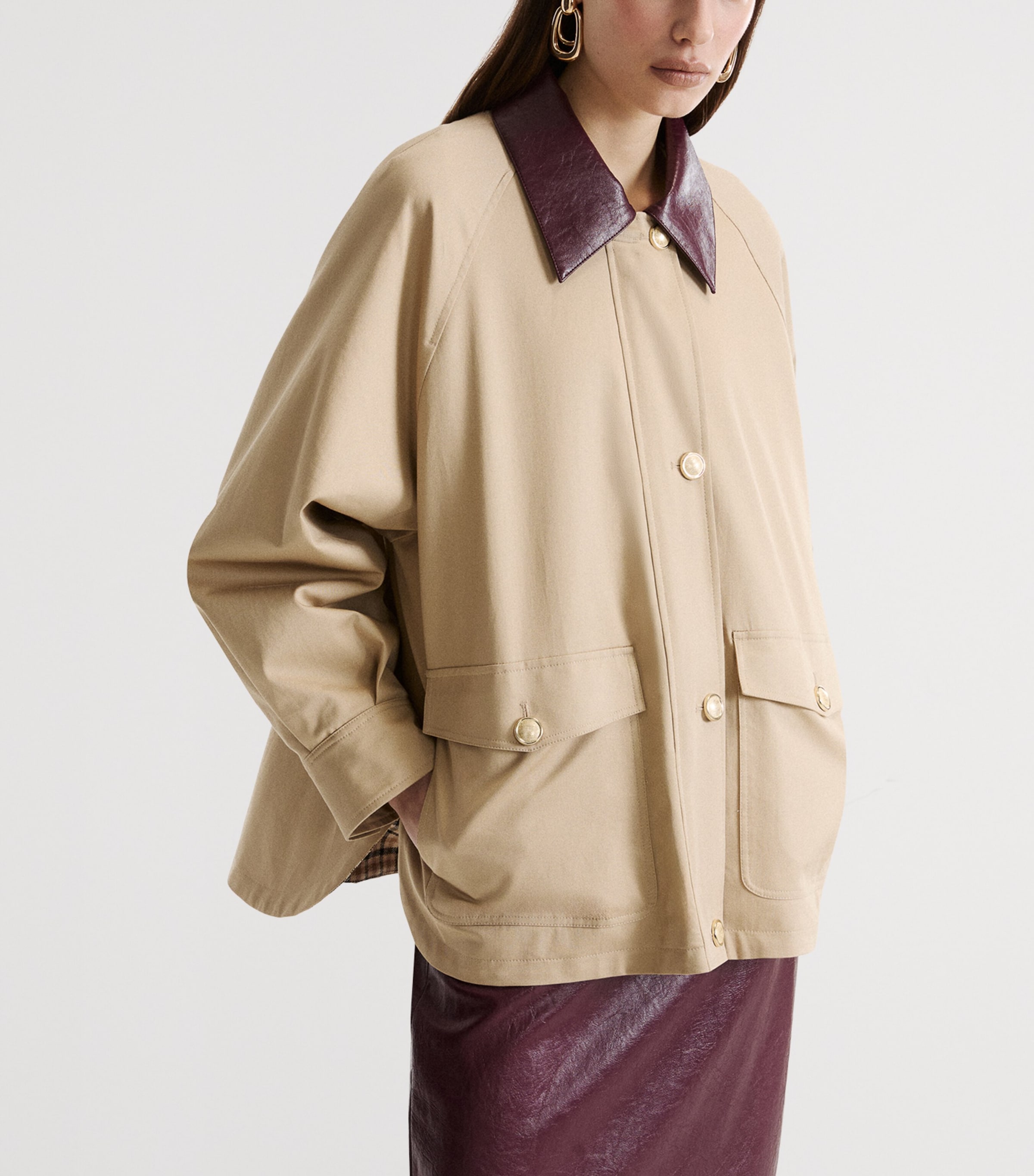Marella Womens Accent-Collar Trench Coat Beige Image 4
