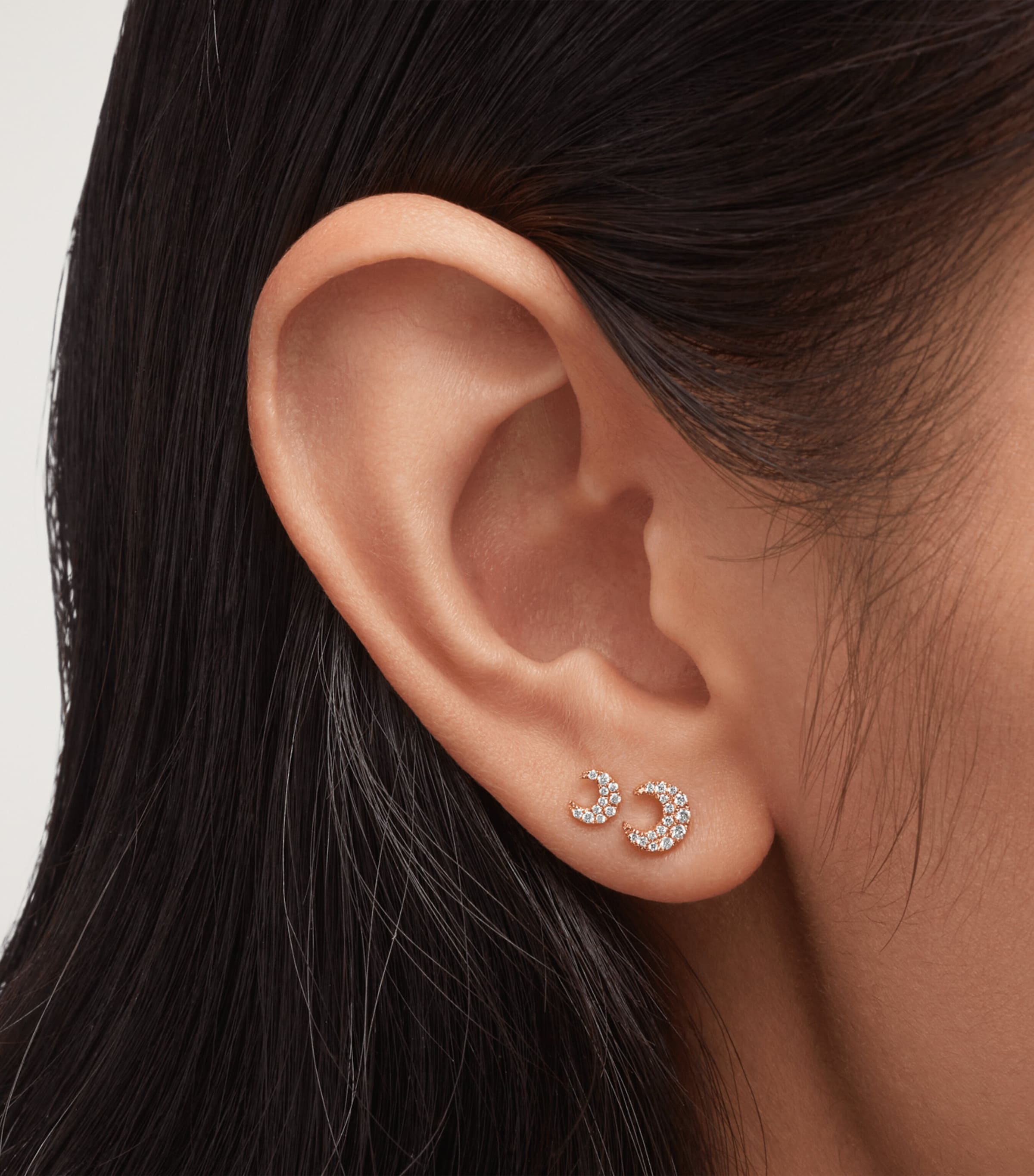 Gold Diamond Moon Threaded Stud Earring (4.5mm) ROSE GOLD Image 2