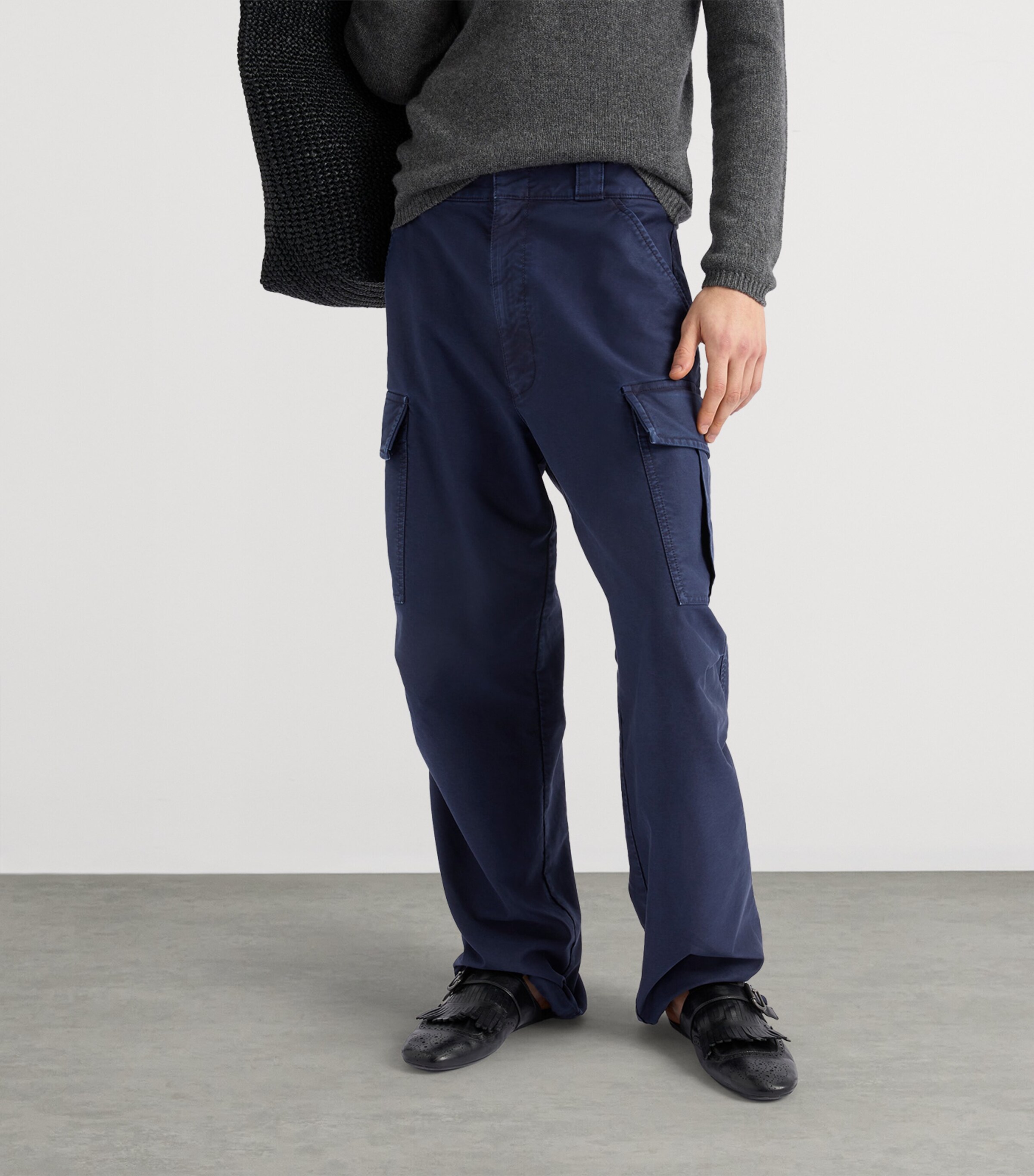 Prada Mens Cotton Cargo Wide-Leg Trousers Image 4