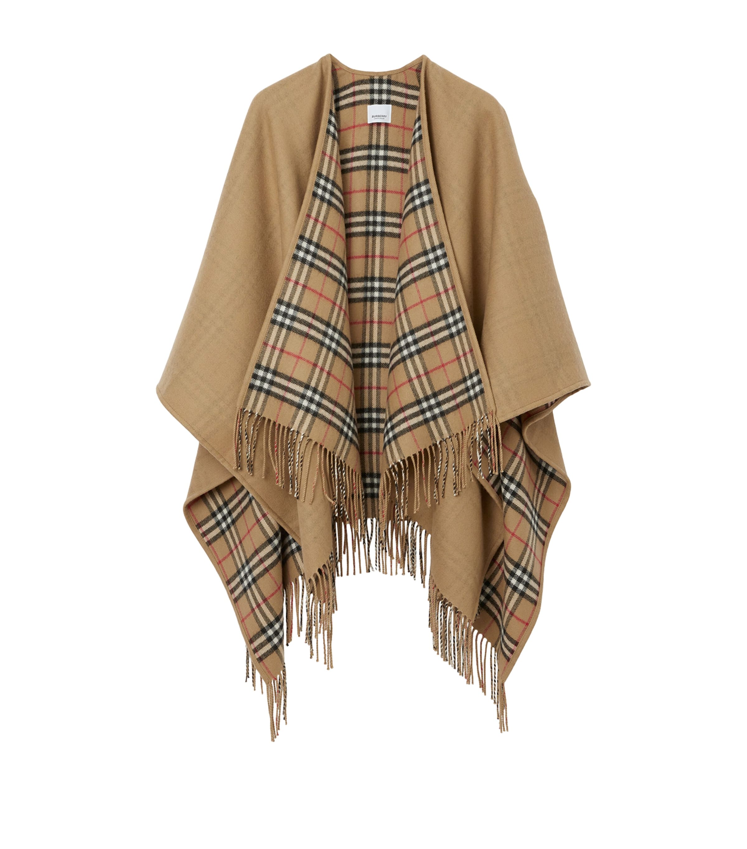 Burberry Charolette Reversible Check Wool Cape In Beige