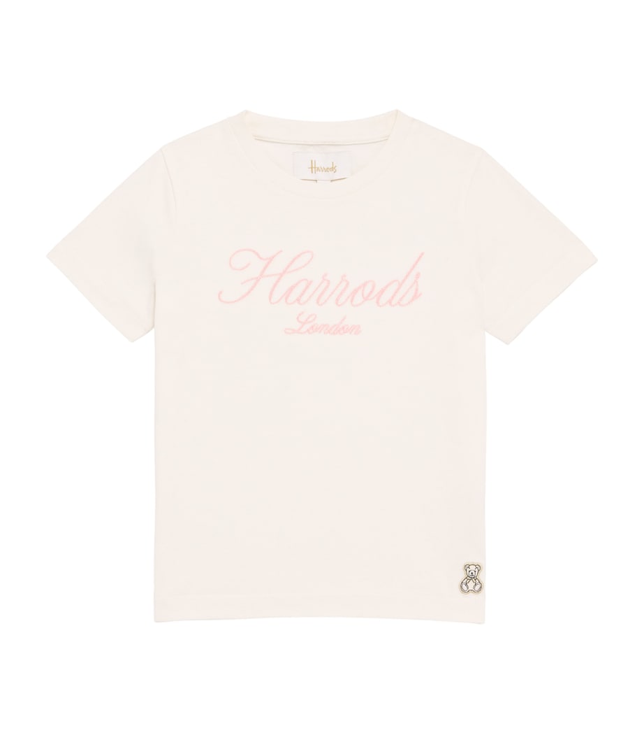 Harrods Cotton Jersey Embroidered T-Shirt Ivory Image 1