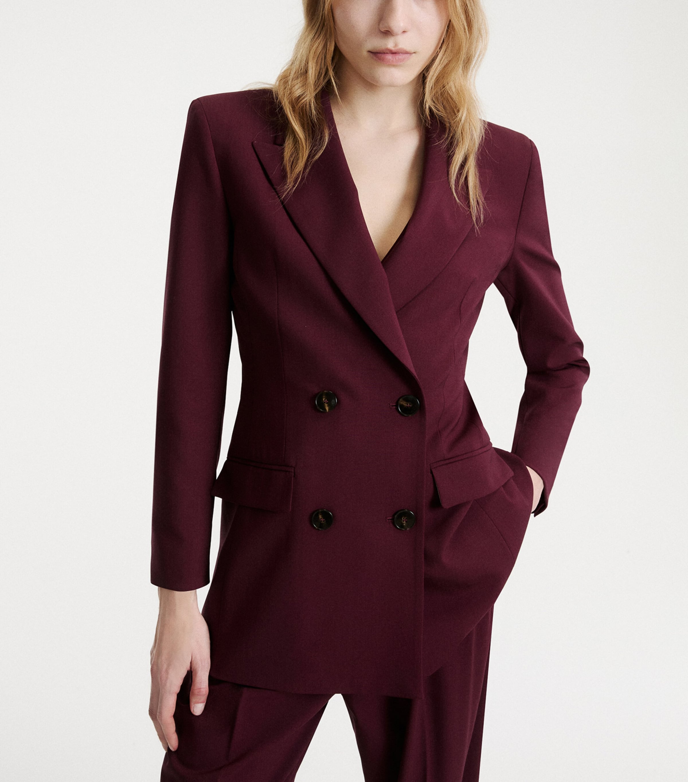 Marella Womens Stretch-Wool Blazer Bordeaux Image 4