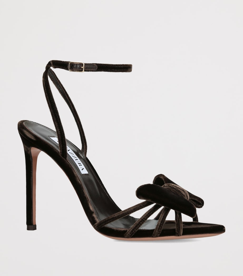 Velvet Bow Tie Heeled Sandals 105 DARK BROWN Image 3