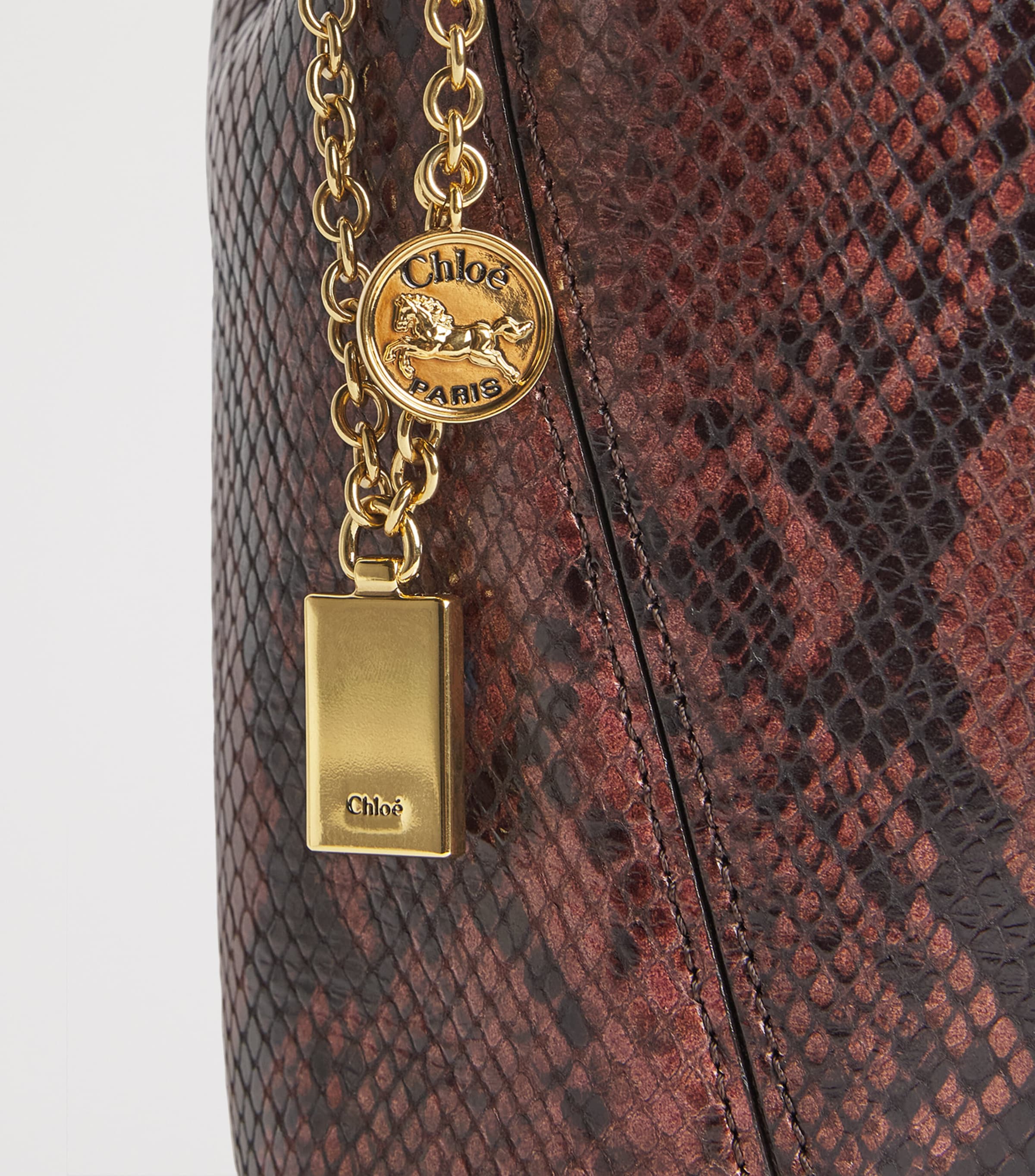 Chloé Small Snakeskin-Effect Spin Tote Bag Rosewood Image 5