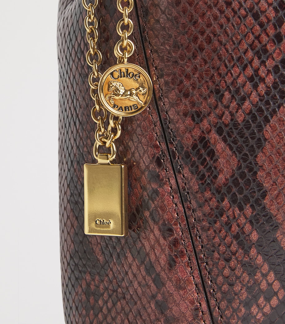 Chloé Small Snakeskin-Effect Spin Tote Bag Rosewood Image 5