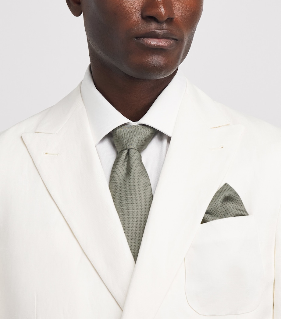 Corneliani Silk Necktie and Pocket Square Set Gry Melange Drk Image 2