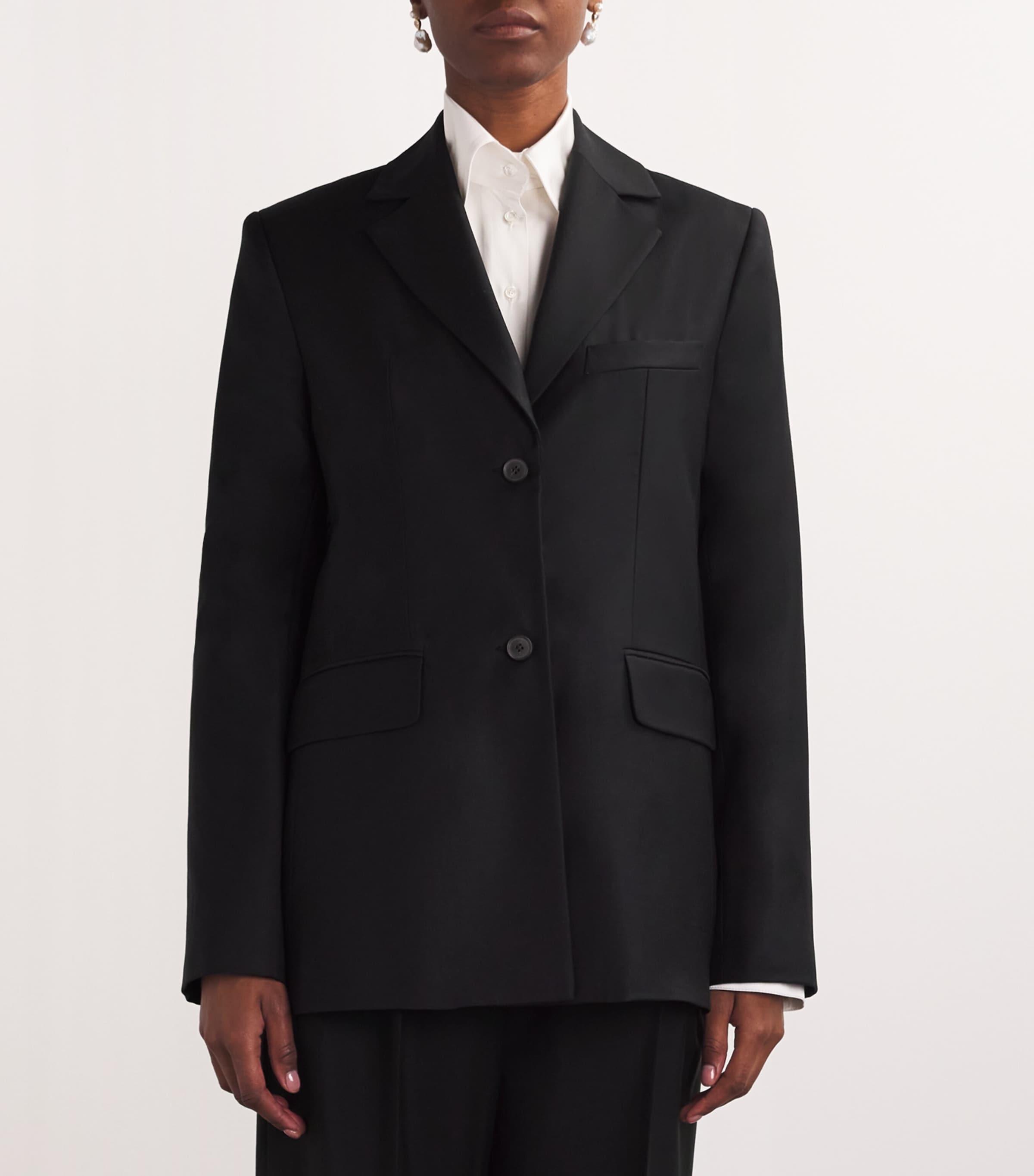 Wool Single-Breasted Blazer BLACK Image 3