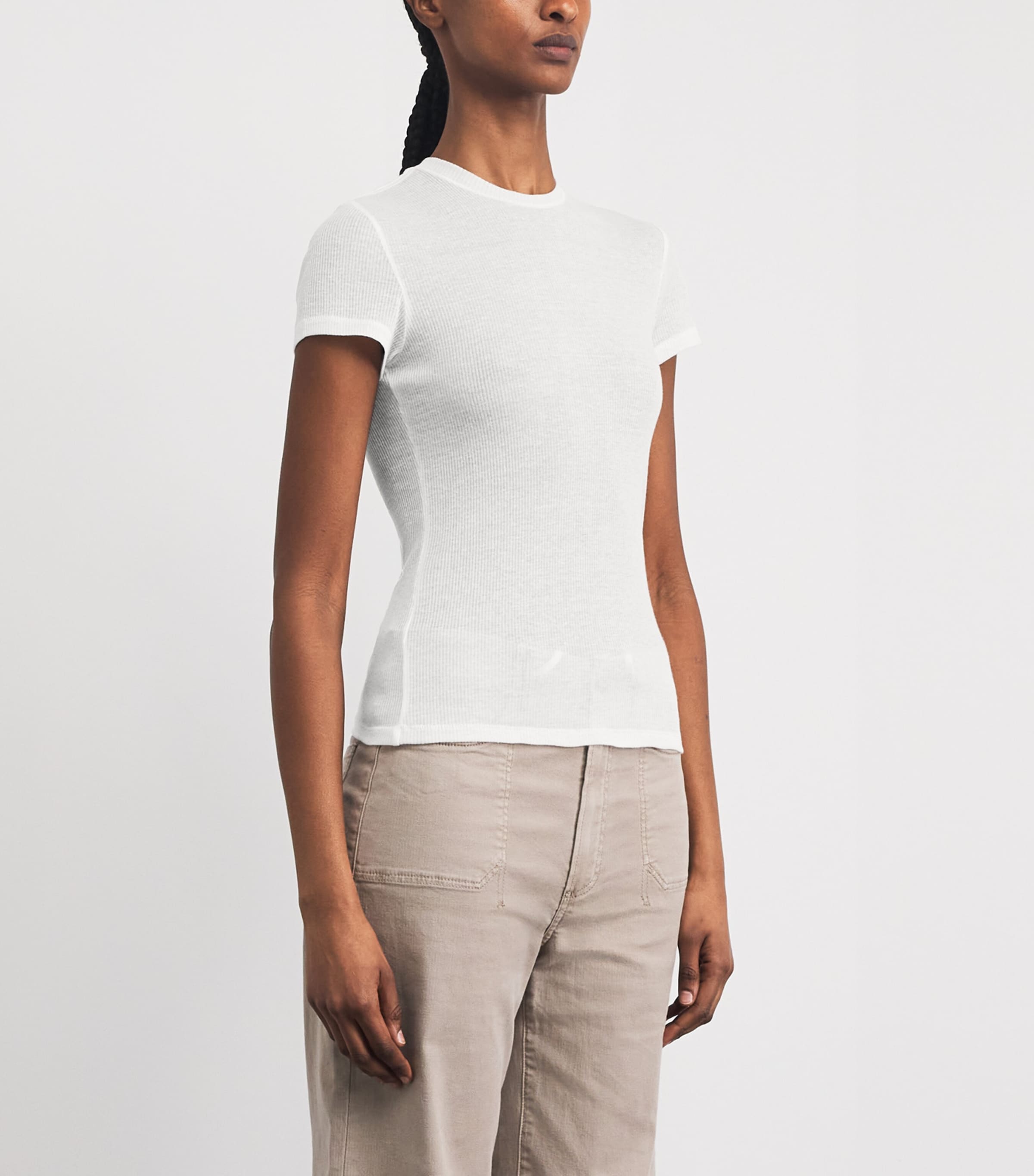 Skims Womens Semi-Sheer Ribbed T-Shirt Snow Image 4