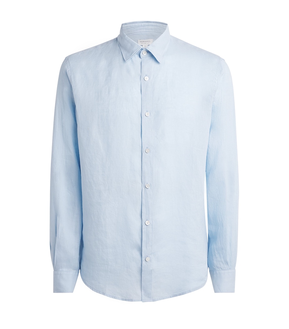 Sunspel Mens Linen Shirt Buwg Light Blue Image 1