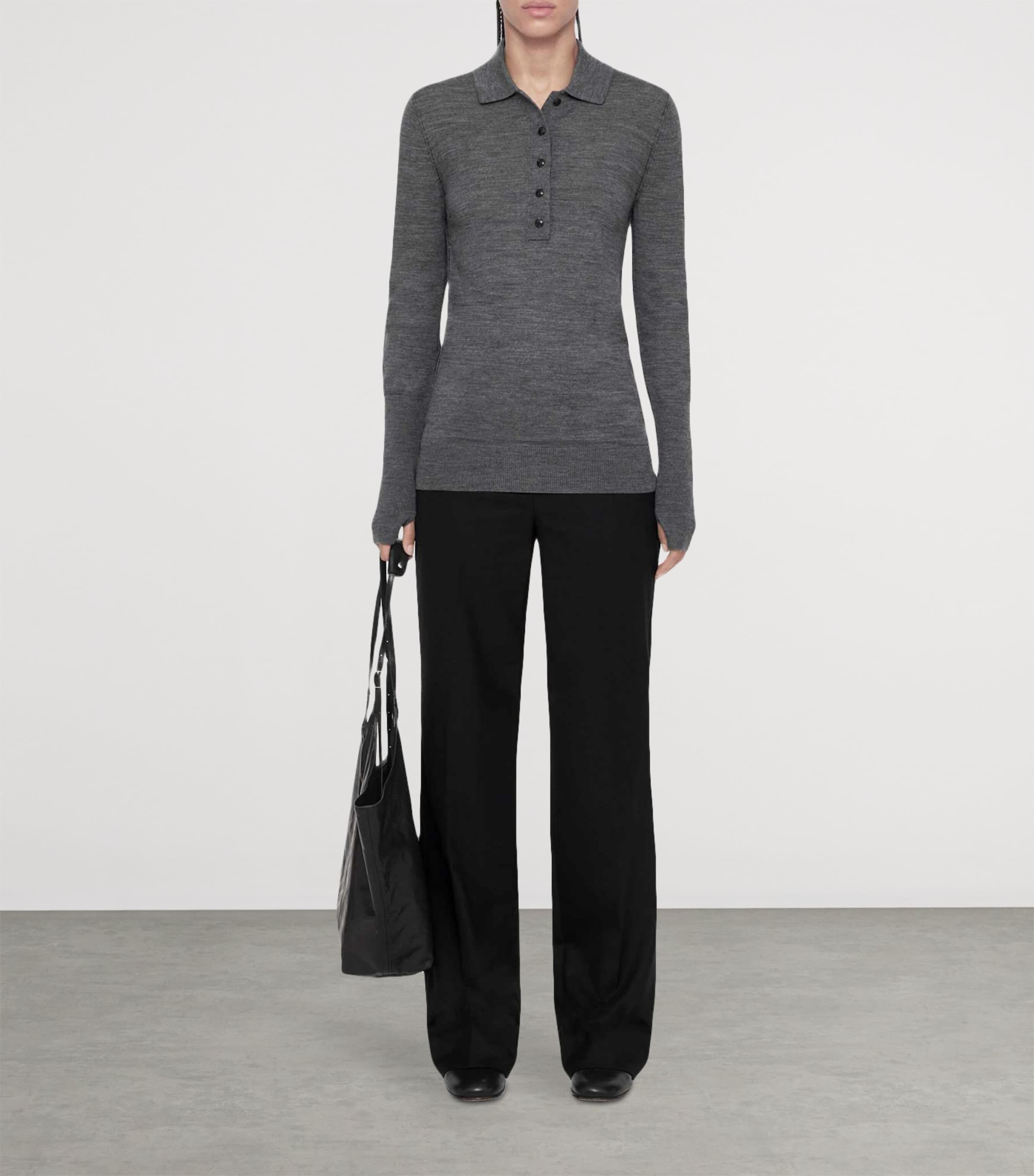 AllSaints Womens Merino Wool Martel Polo Sweater Grey Marl Image 2