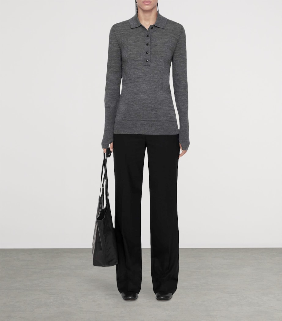AllSaints Womens Merino Wool Martel Polo Sweater Grey Marl Image 2