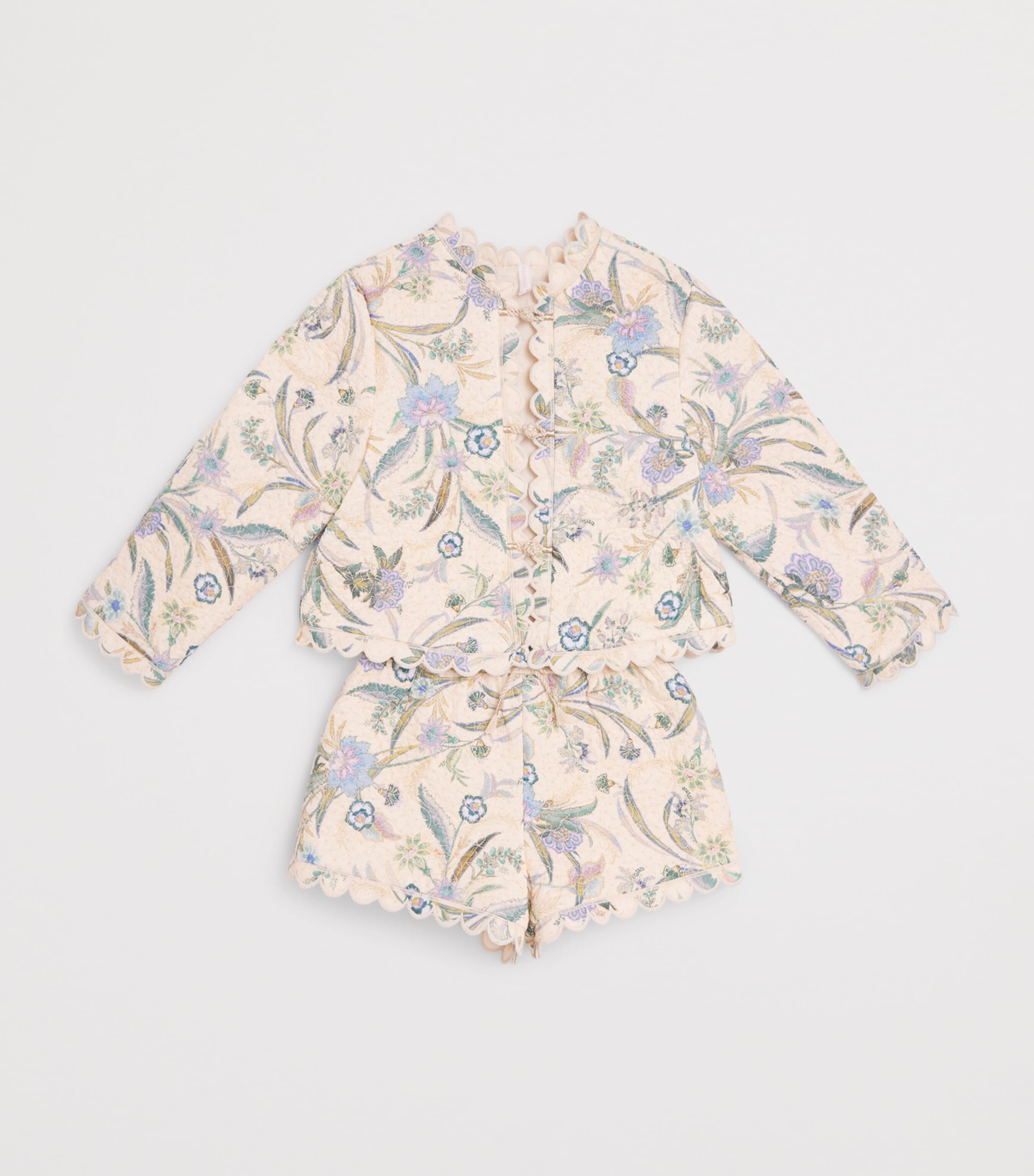 Zimmermann Kids Quilted Indra Jacket (2-12 Years) Cream Scarf Floral Image 3