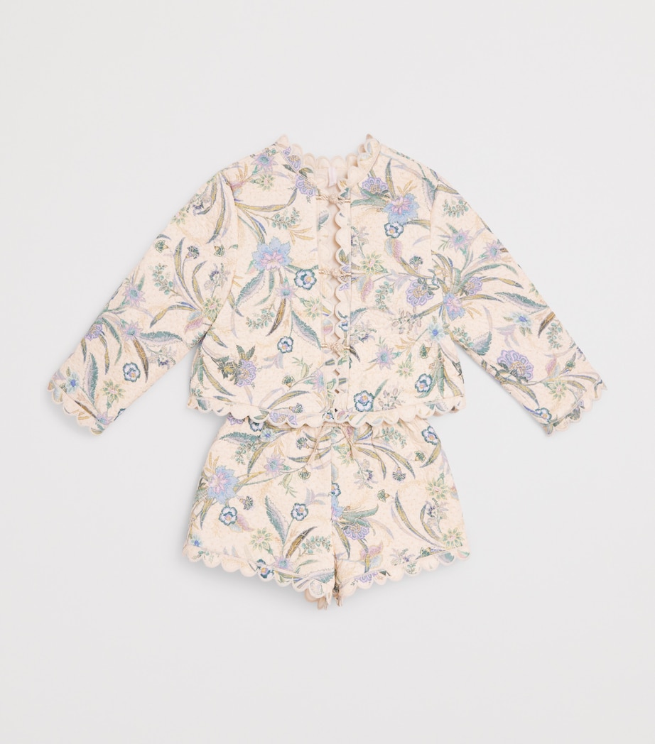 Zimmermann Kids Quilted Indra Jacket (2-12 Years) Cream Scarf Floral Image 3