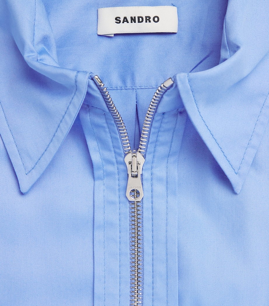 Sandro Paris Womens Cotton Zipped Shirt Blue Image 6
