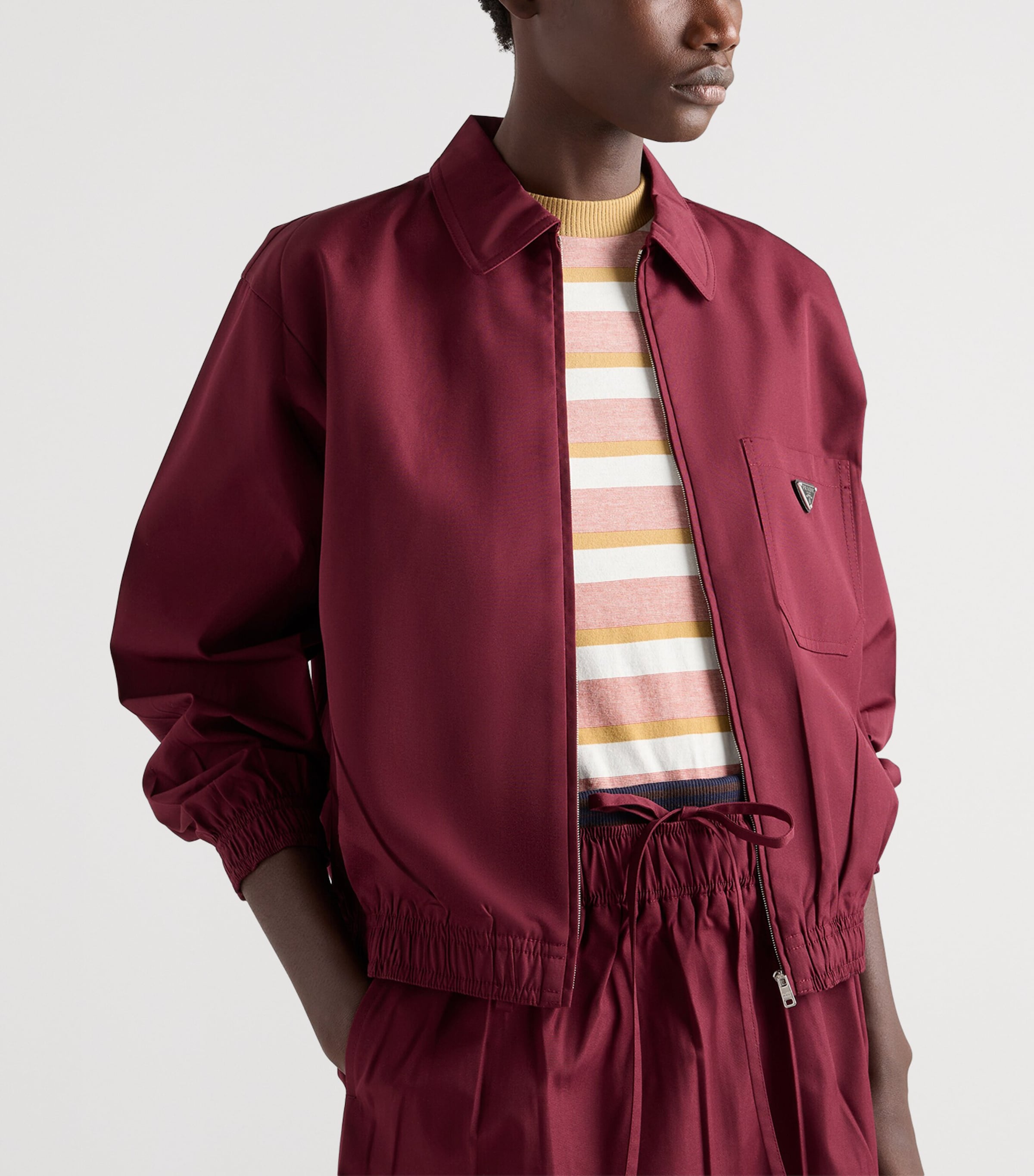 Prada Womens Poplin Logo Jacket Burgundy Image 3