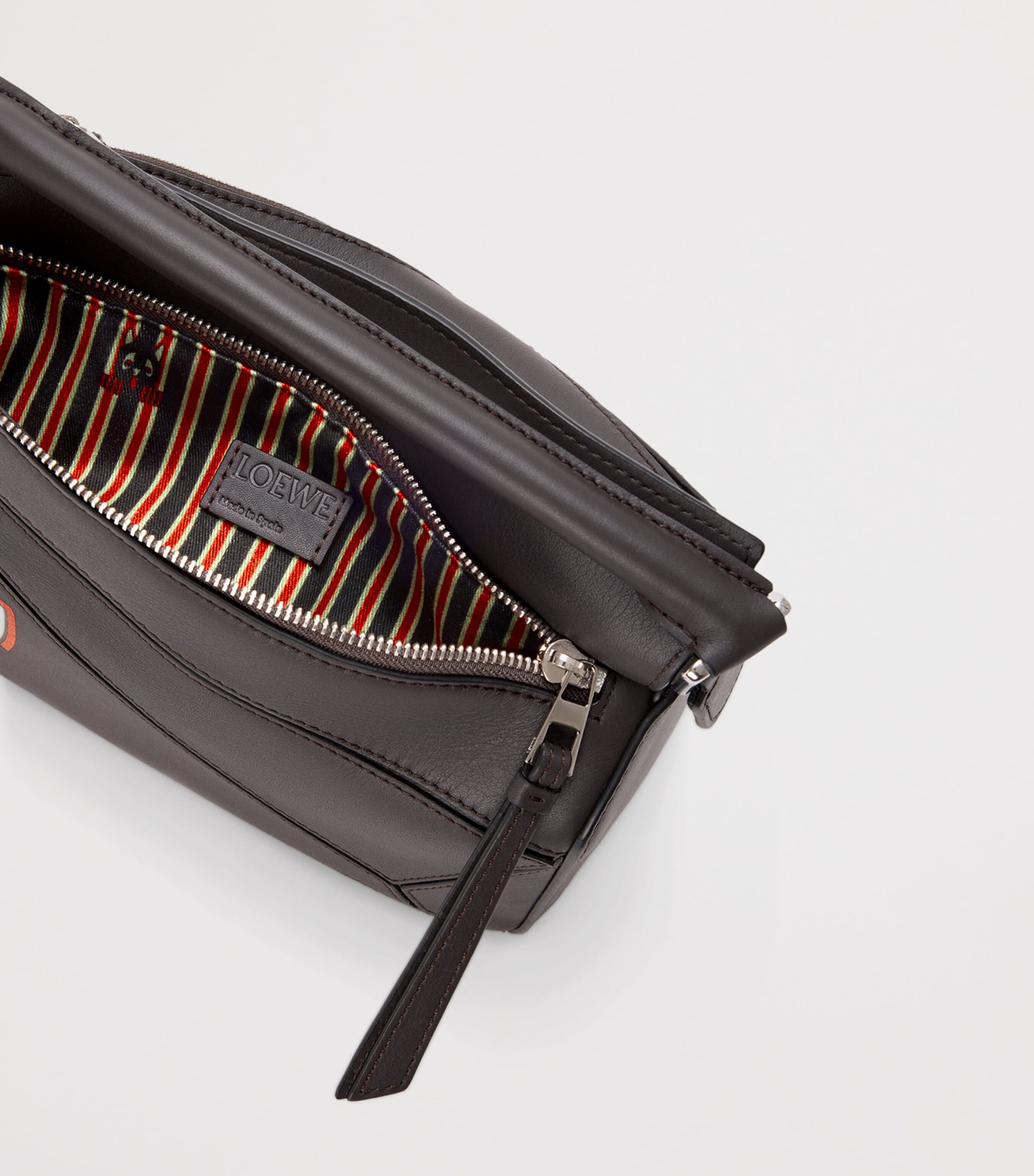 Leather Futurist Cat Puzzle Top-Handle Bag DARK TAUPE Image 6