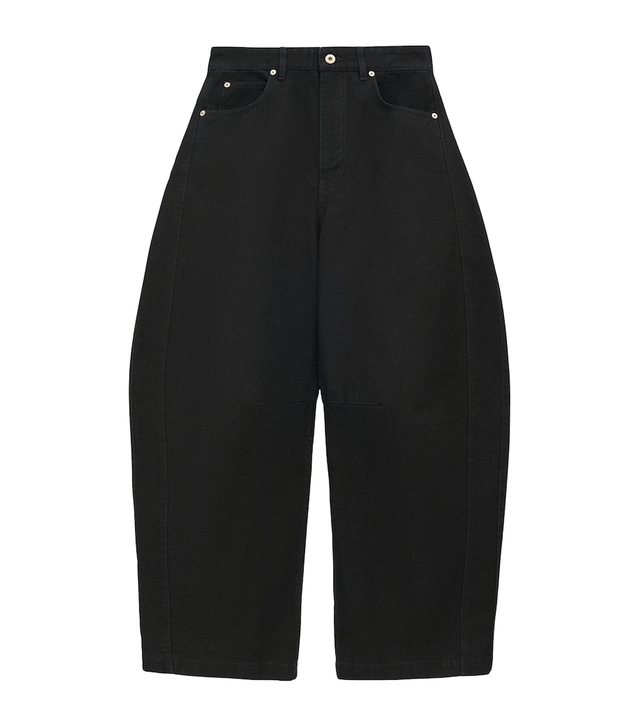 Patch-Detail Barrel Jeans BLACK Image 1