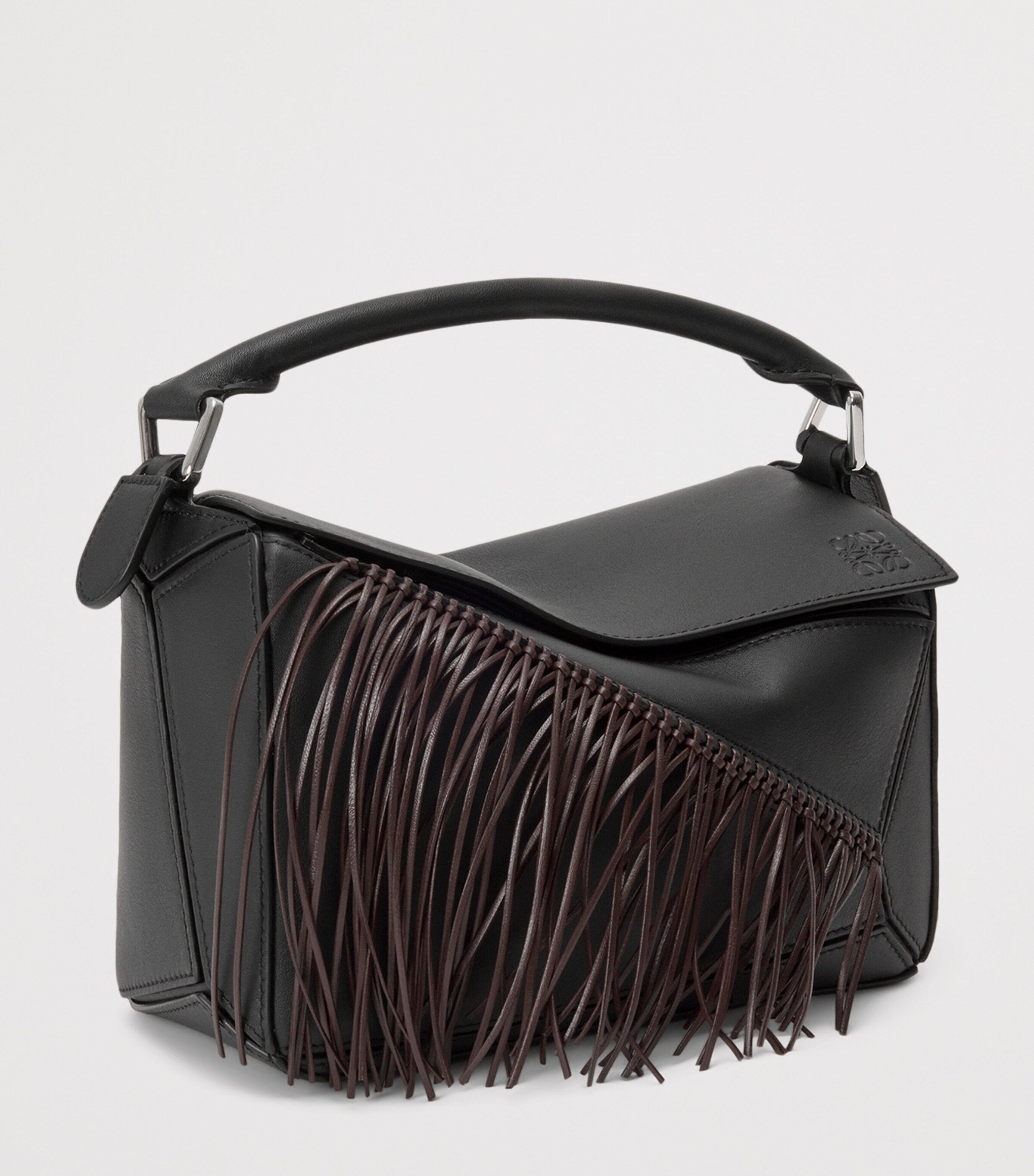 LOEWE Small Leather Puzzle Fringed Top-Handle Bag Black/dark Chestnut Image 2