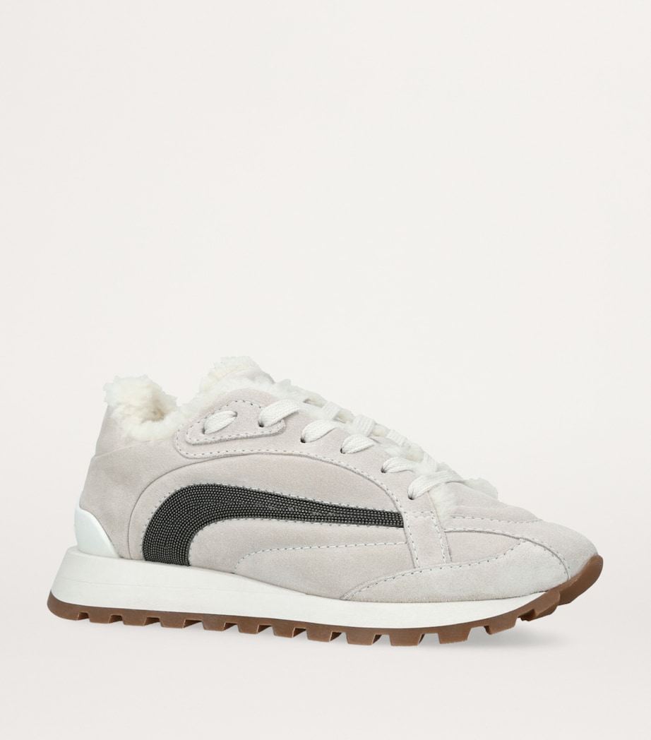 Suede Shearling-Trim Sneakers GREY/LIGHT Image 3
