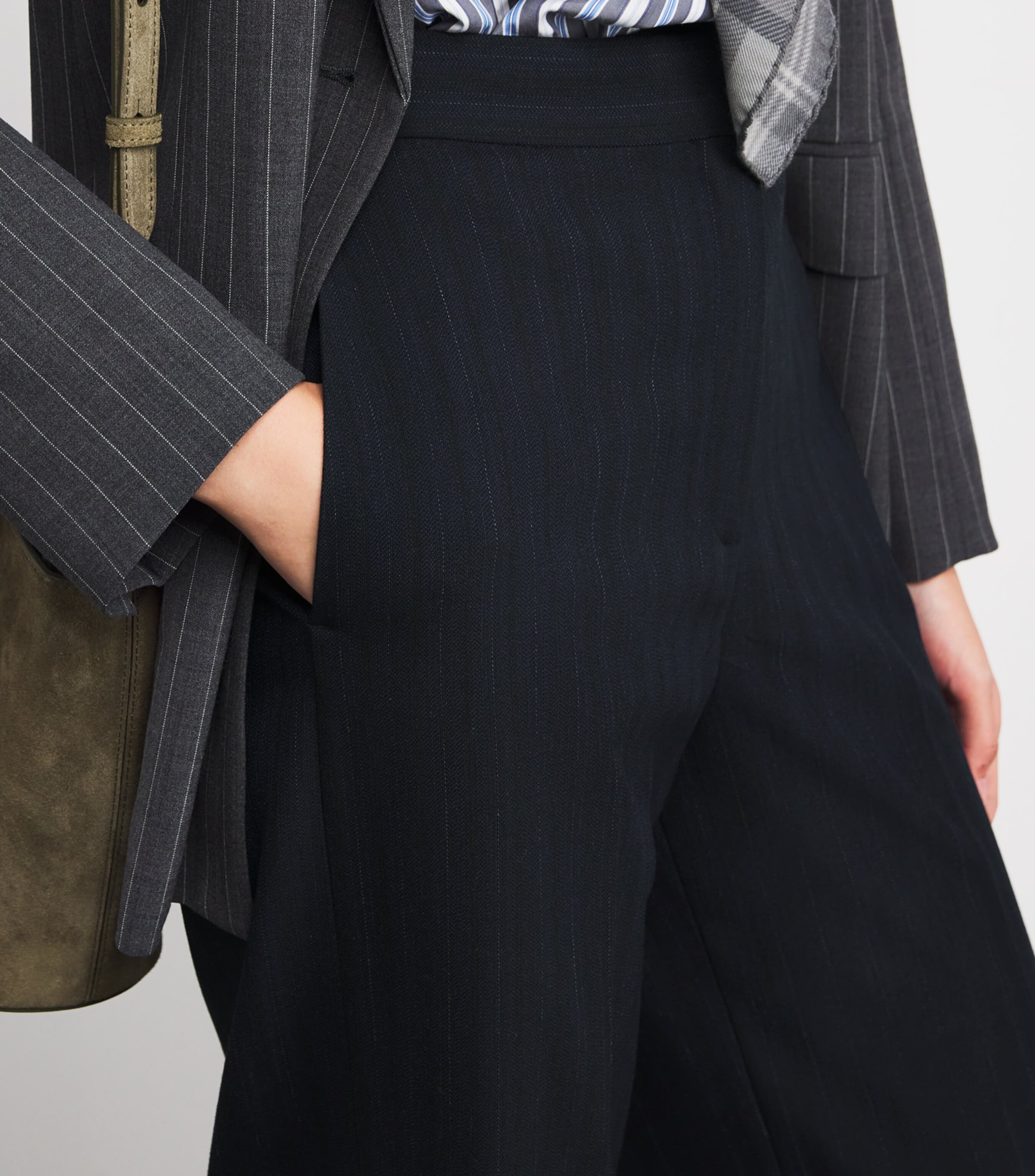 Pinstripe Wide-Leg Tailored Trousers DUAL-COLOR Image 6