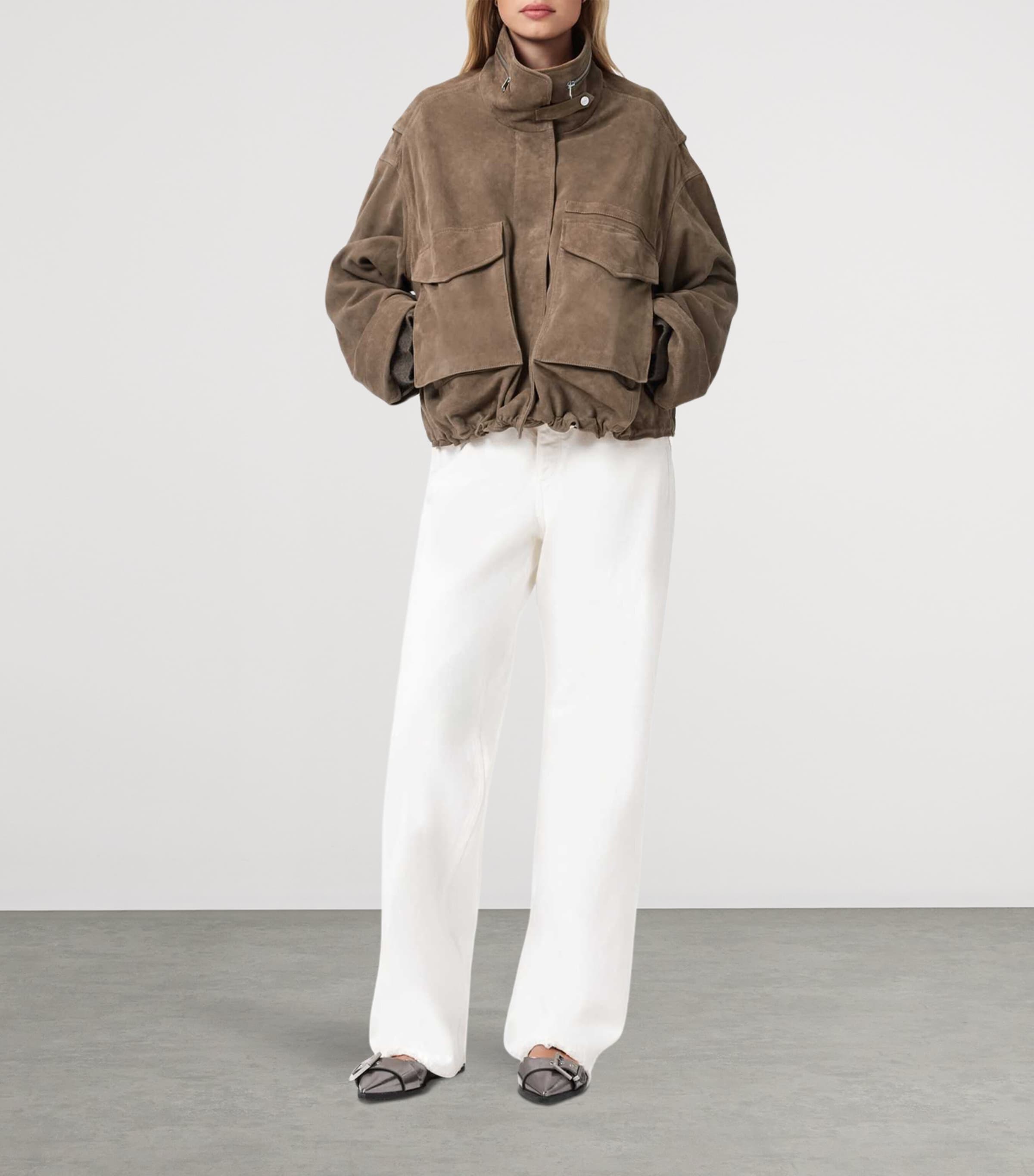 AllSaints Womens Suede Clay Bomber Jacket Walnut Brown Image 2