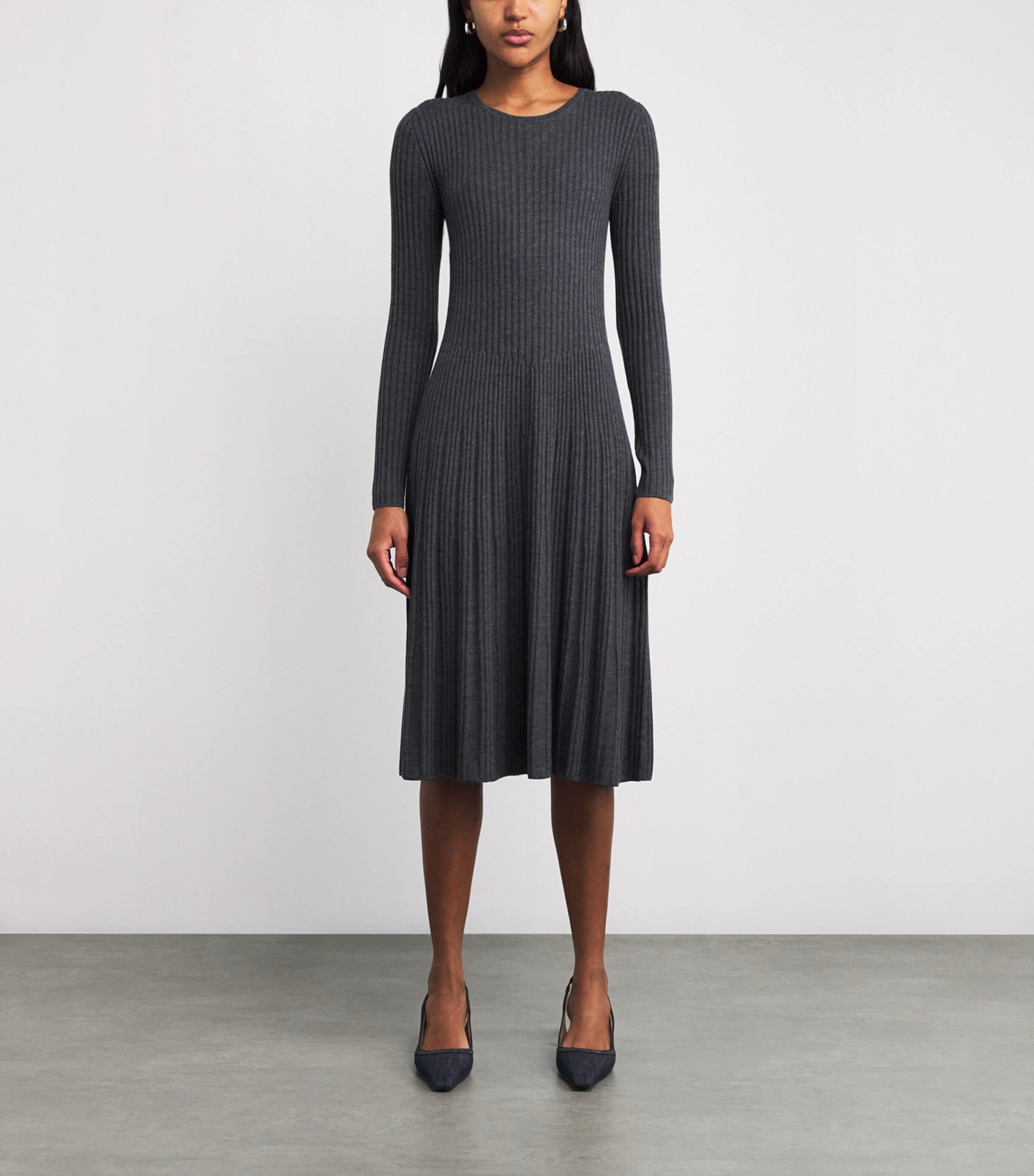 Joseph Grey Merino Wool Ribbed Midi Dress | Harrods AU