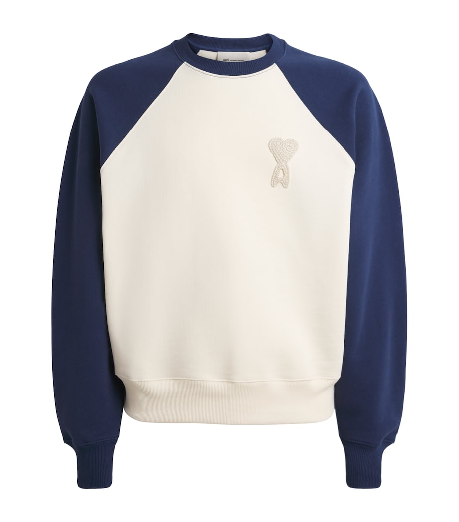 AMI Paris Mens Cotton Ami de Coeur Sweatshirt Blnc Crme/encre Image 1