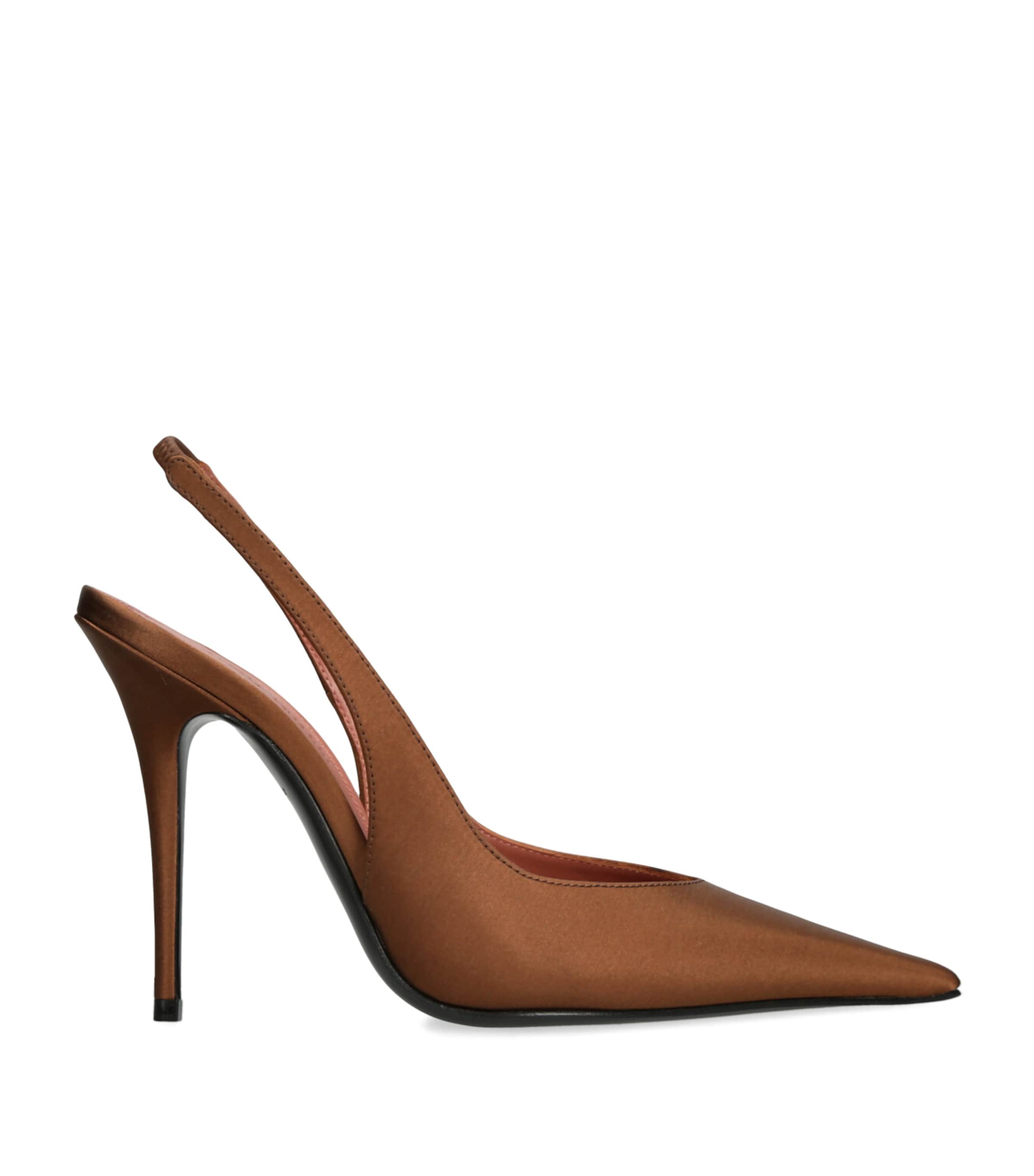 Amina Muaddi Anok 105 Brown Satin Slingback Pumps In Brown
