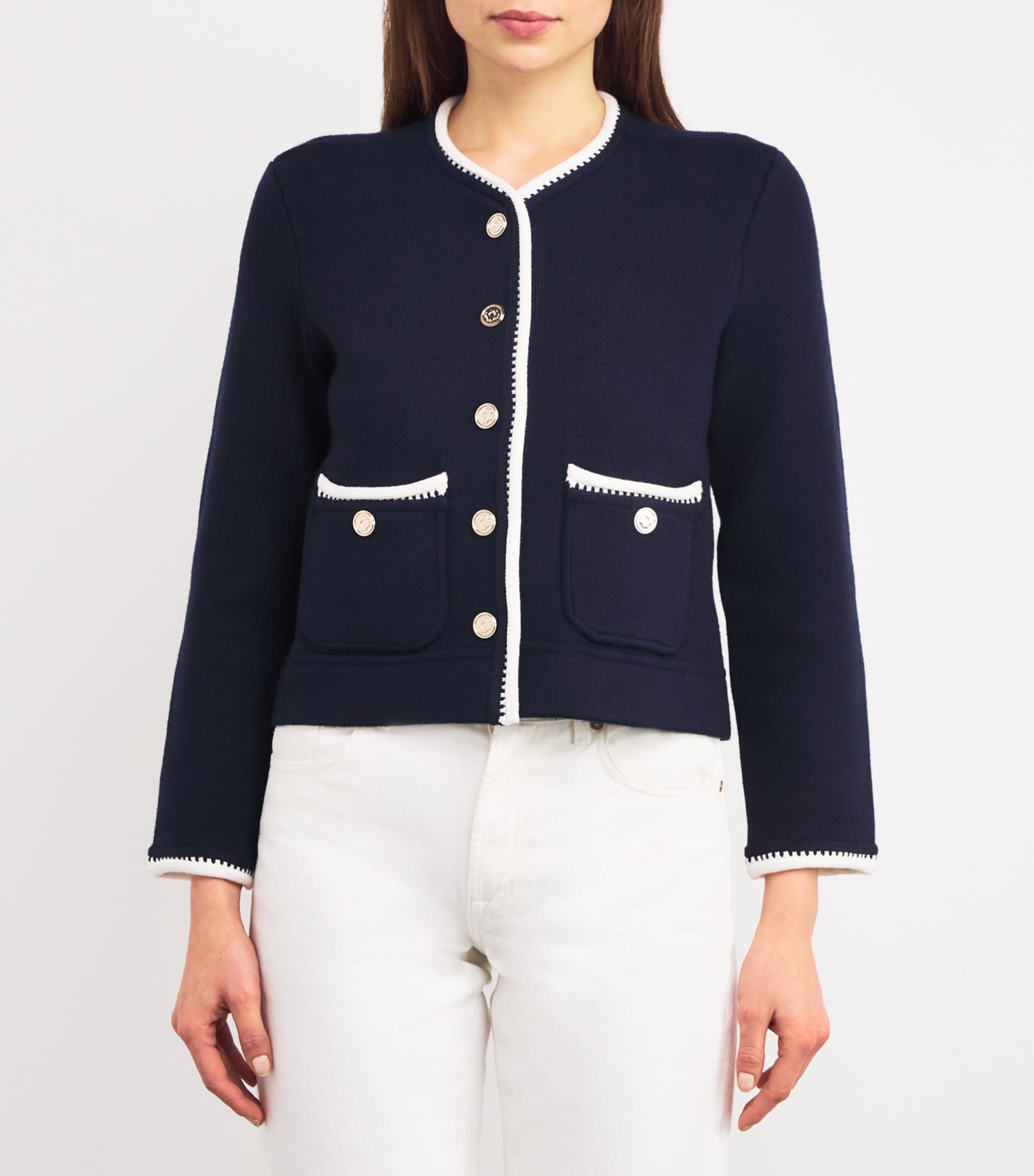 Maje Blue Contrast-Trim Cardigan Harrods RS