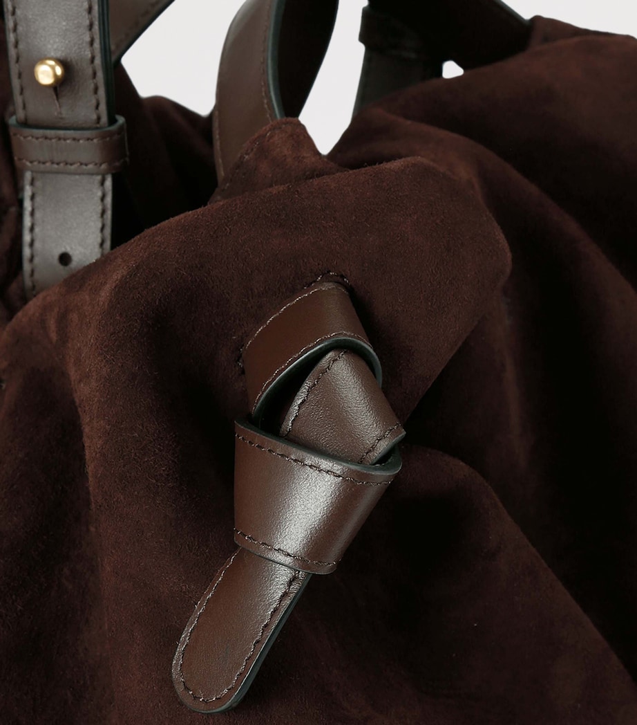 Suede Taurus Dumpling Top-Handle Bag DARK BROWN Image 4