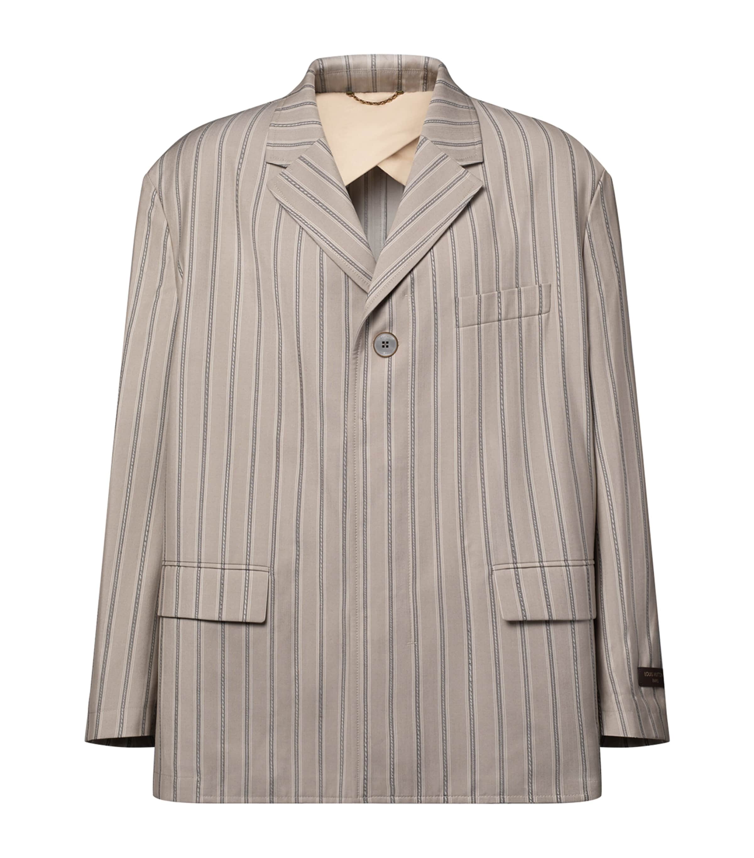 LOUIS VUITTON Mens Wool-Silk Stripe Blazer Camel Brown Image 1