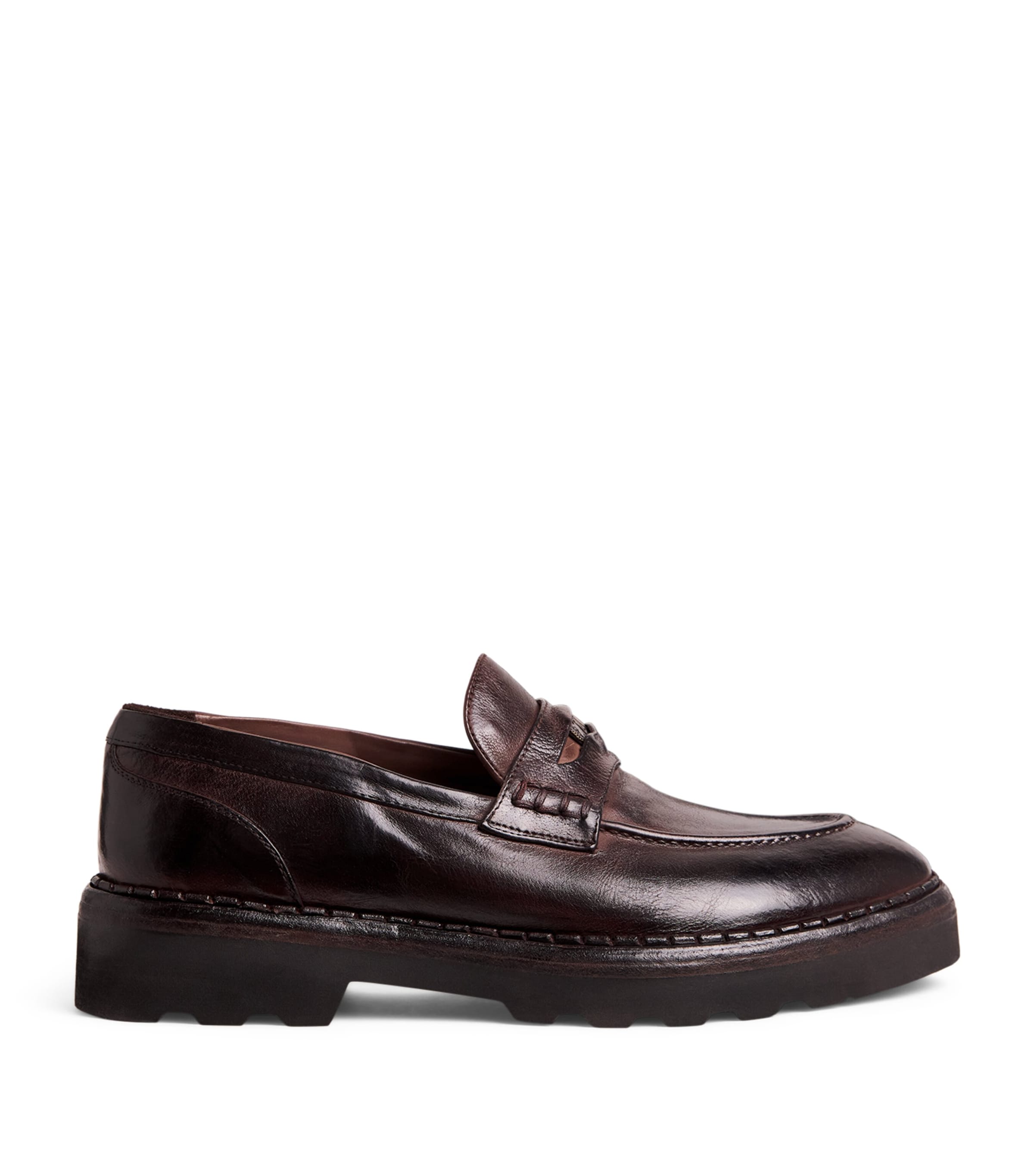 Eleventy Calfskin Moccasin Penny Loafers In Brown