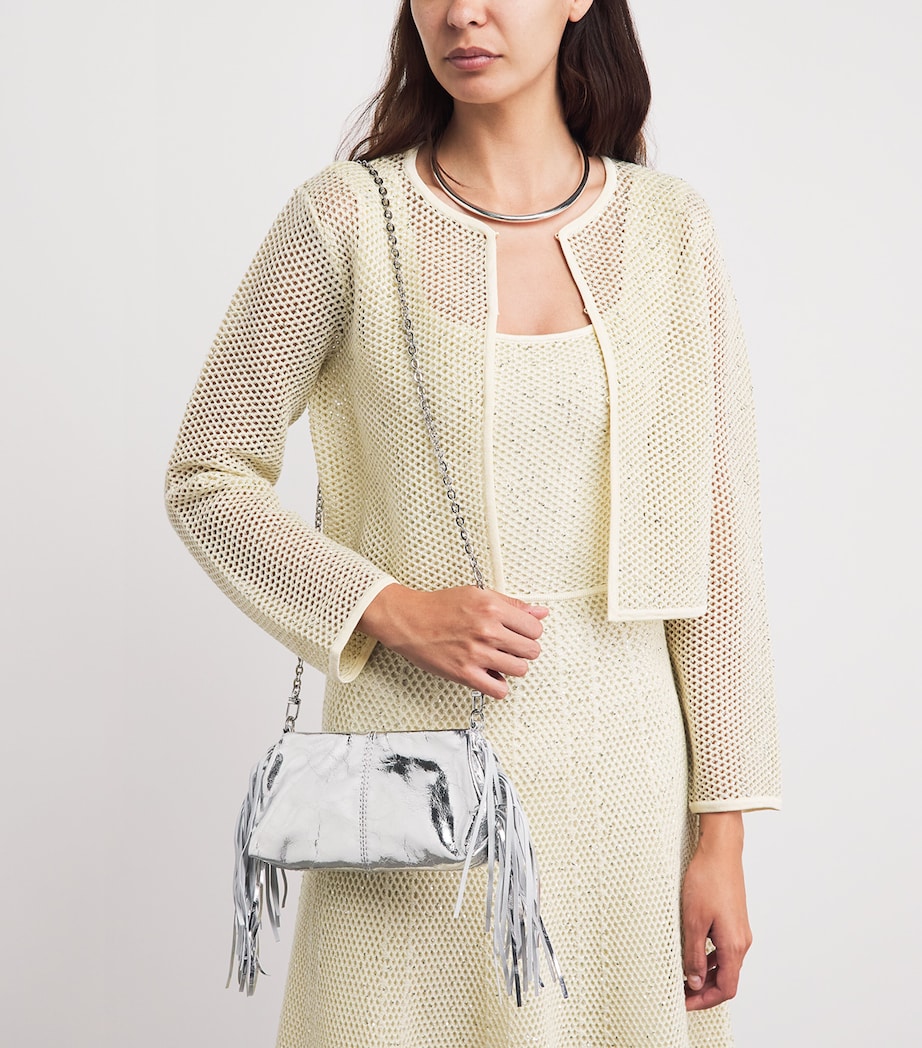 Maje Metallic Leather Miss M Clutch Bag Silvery Image 4