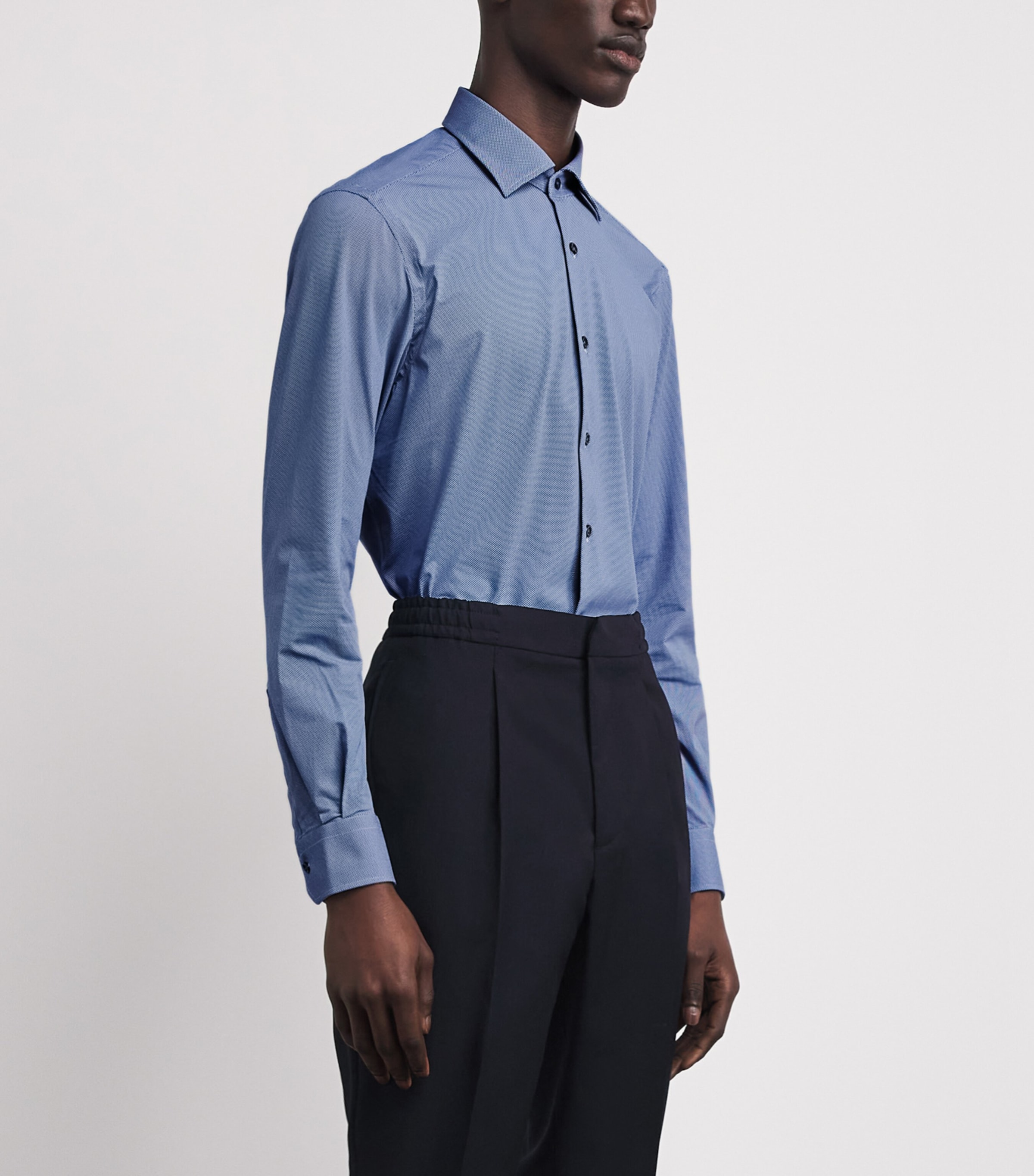 Pal Zileri Mens Jacquard Micro-Pattern Shirt Light Blue Image 4