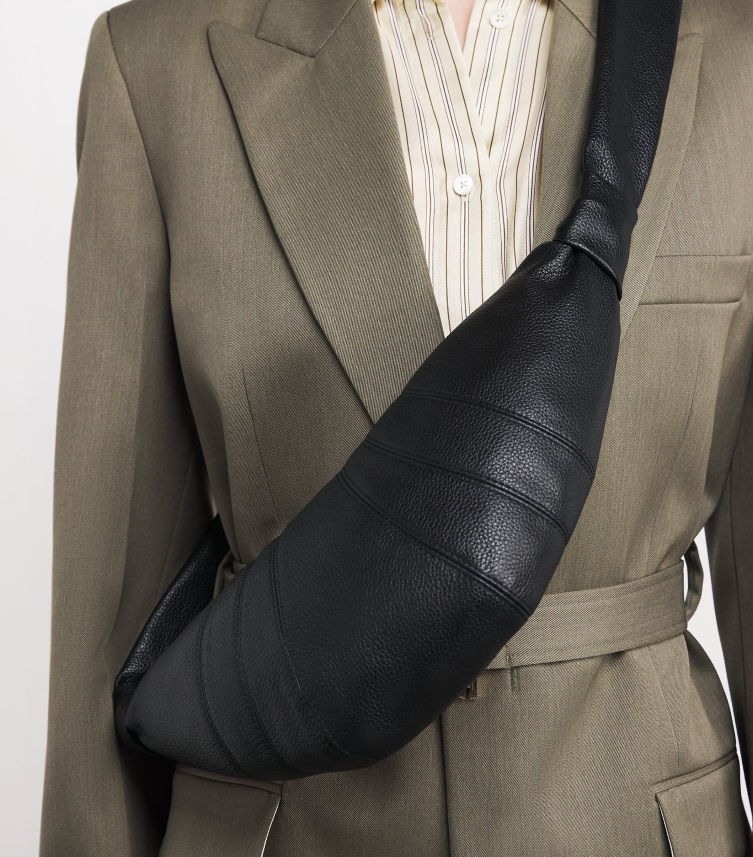 Small Grained Leather Croissant Cross-Body Bag BK999 BLACK Image 5