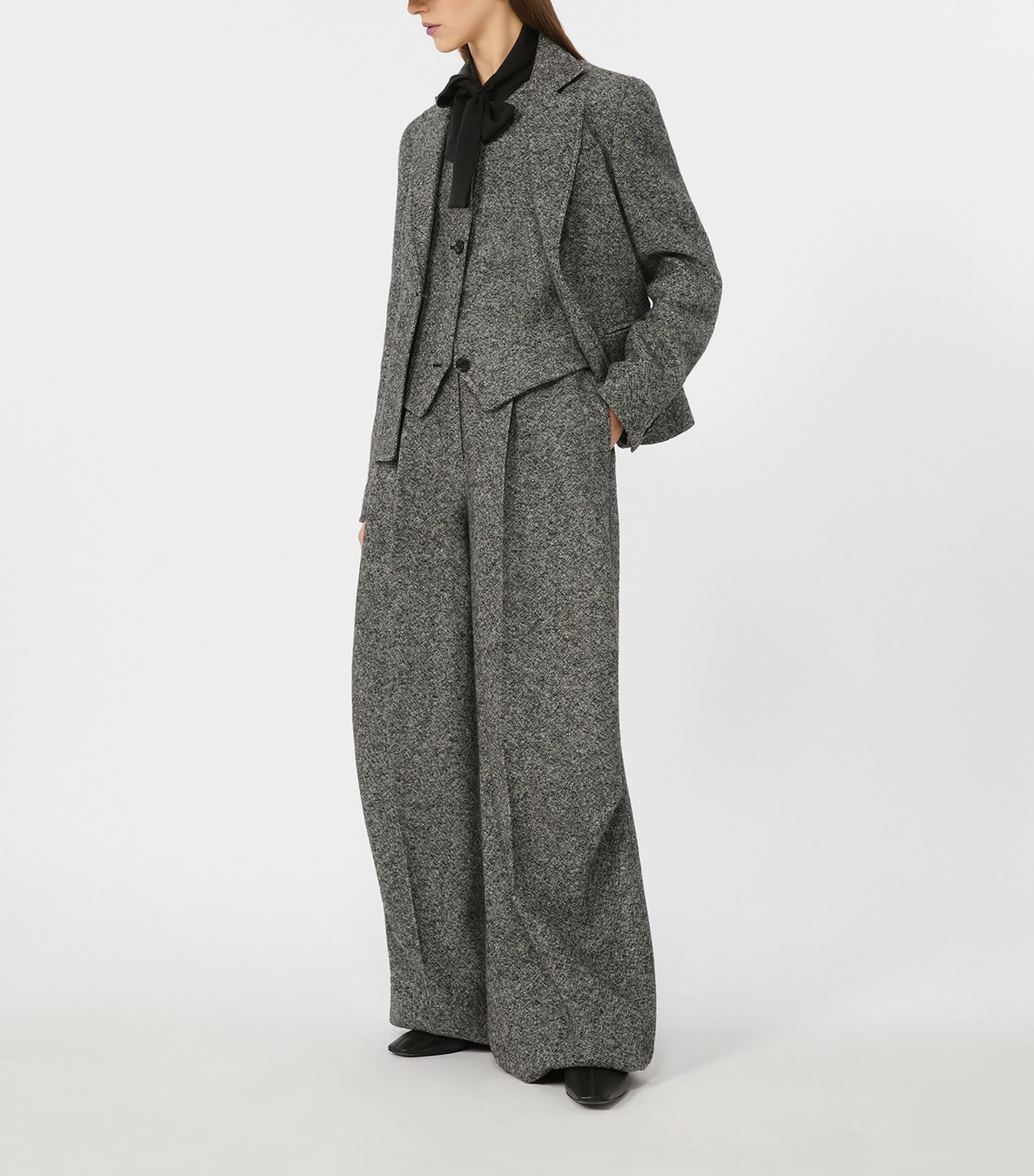 Wool-Silk Tweed Waistcoat WHITE BLACK Image 3