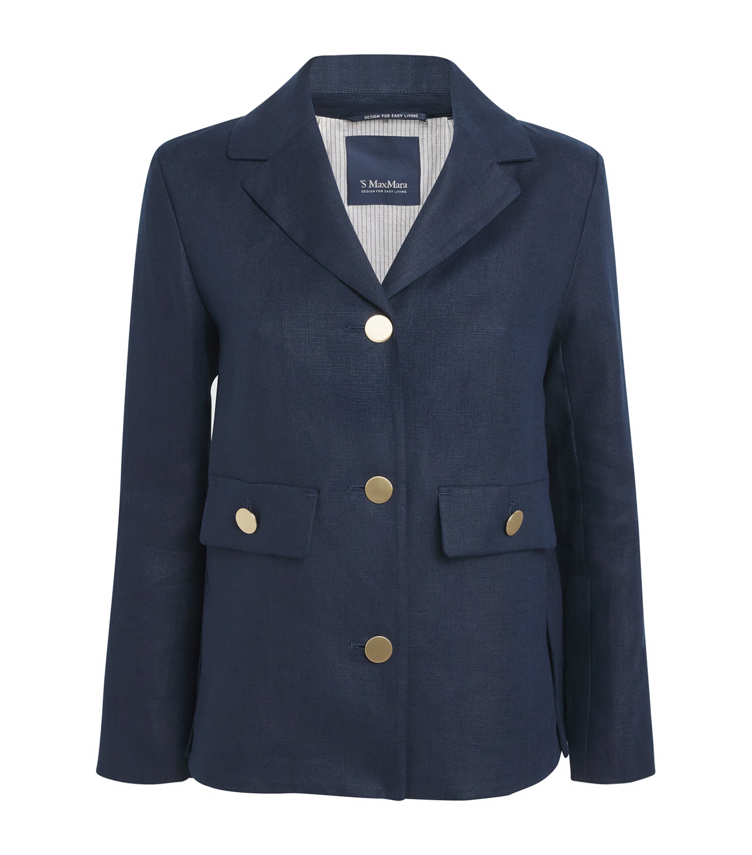 Max Mara Linen Single-breasted Blazer In Navy