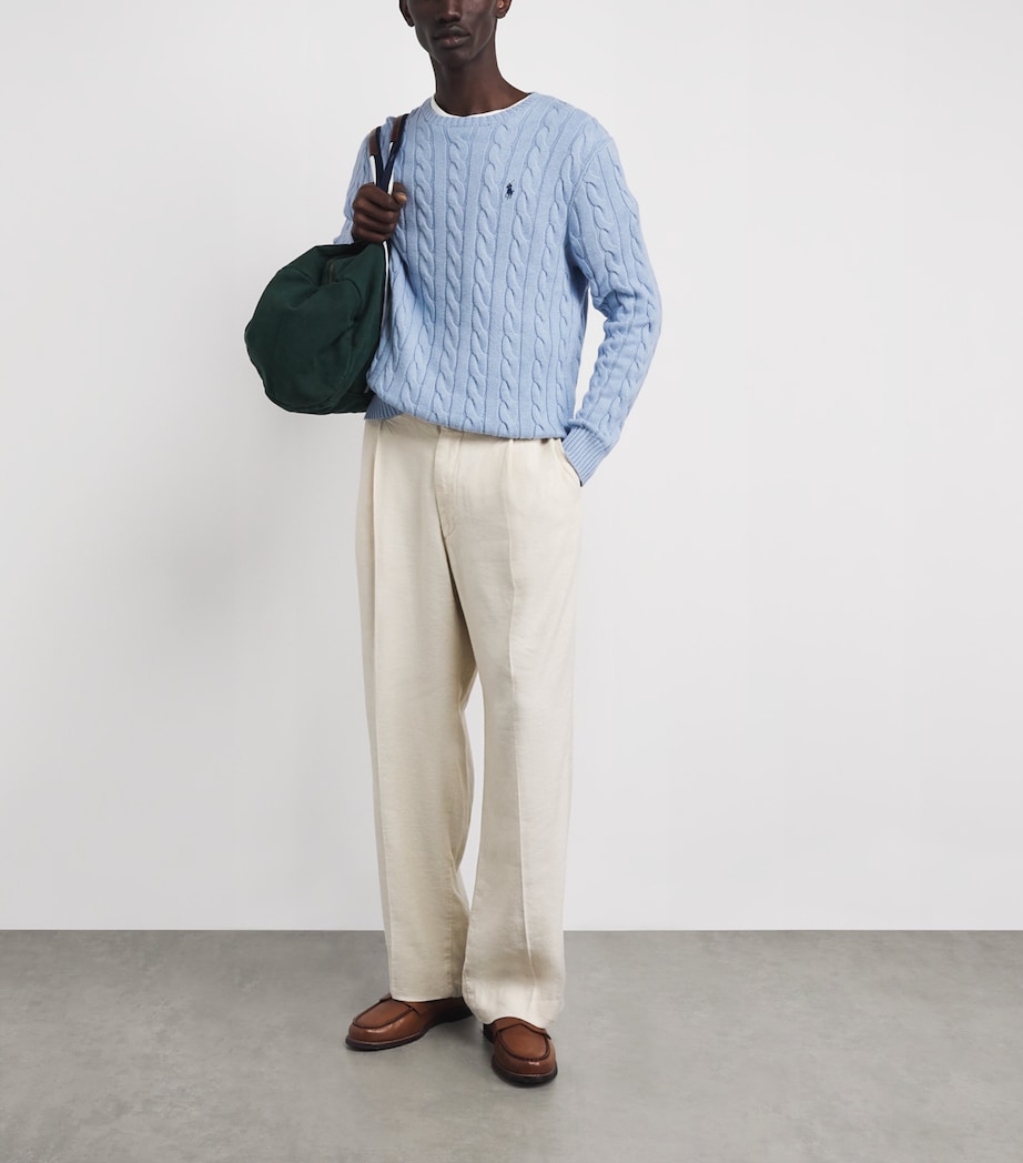 Polo Ralph Lauren Mens Cotton Cable-Knit Sweater Blue Hyacinth Hthr Image 2