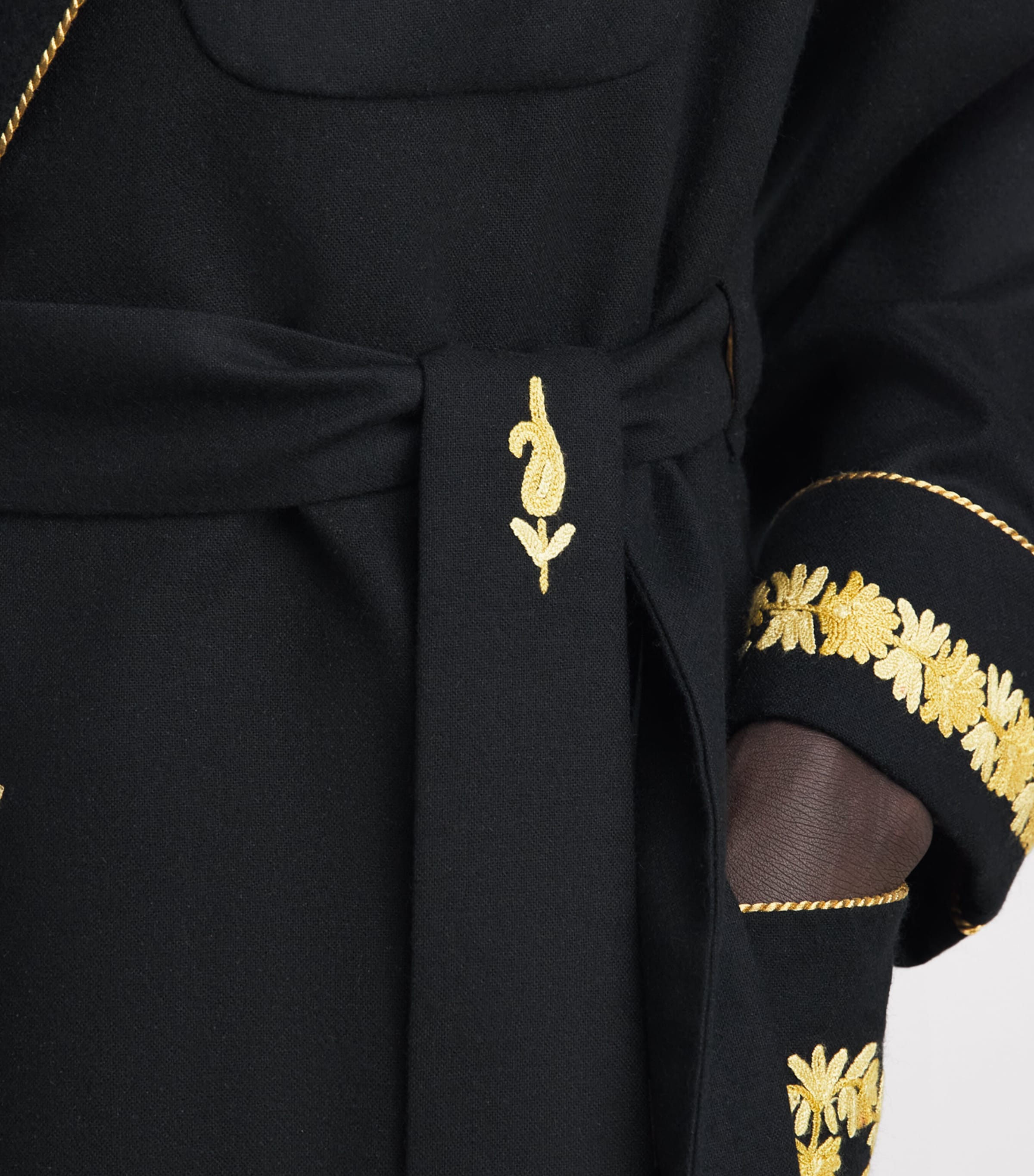 Daniel Hanson Mens Cashmere Silk-Lined Robe Black/gold Image 5
