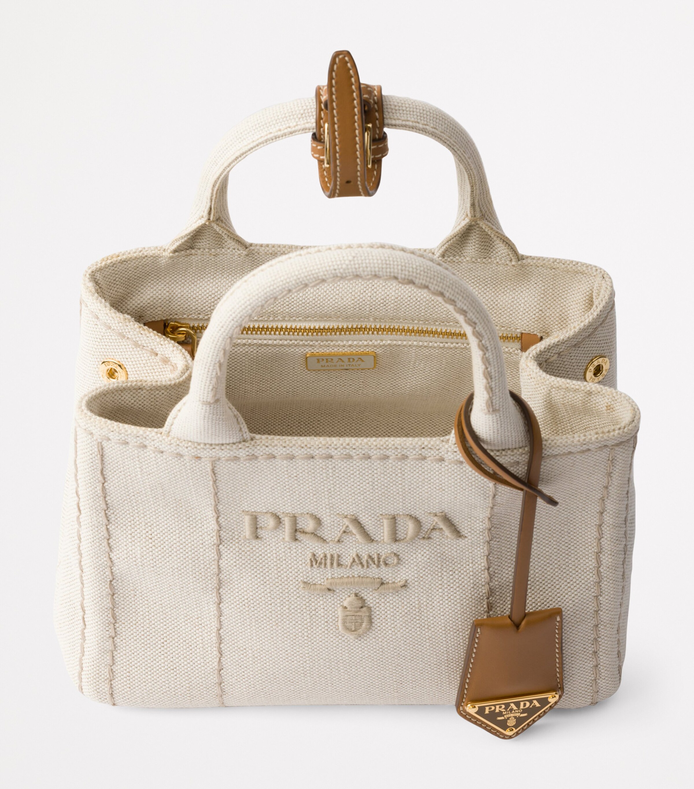 Prada Mini Cotton-Linen Top-Handle Bag Image 4